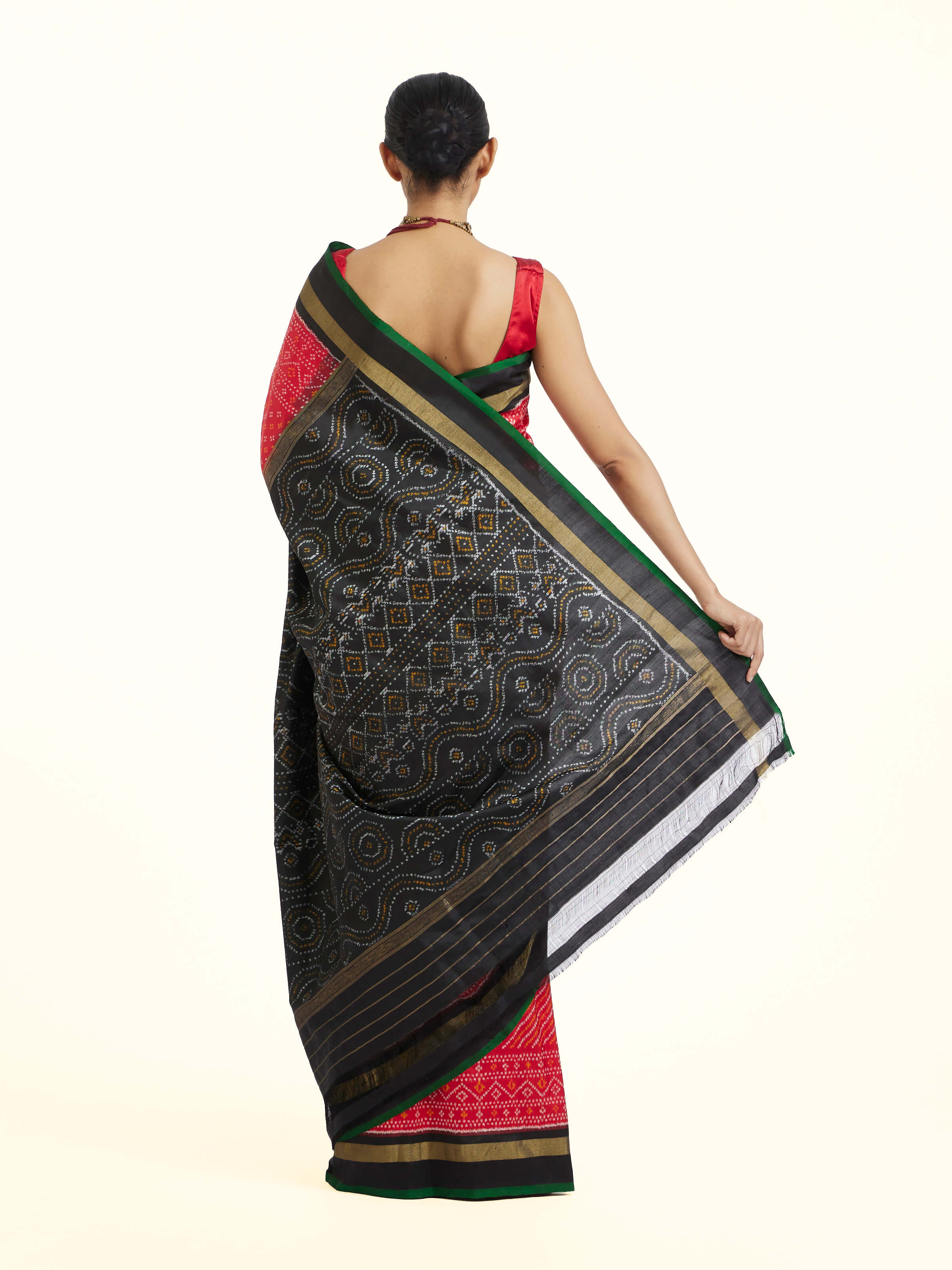 Red Pochampally Single Ikat Saree