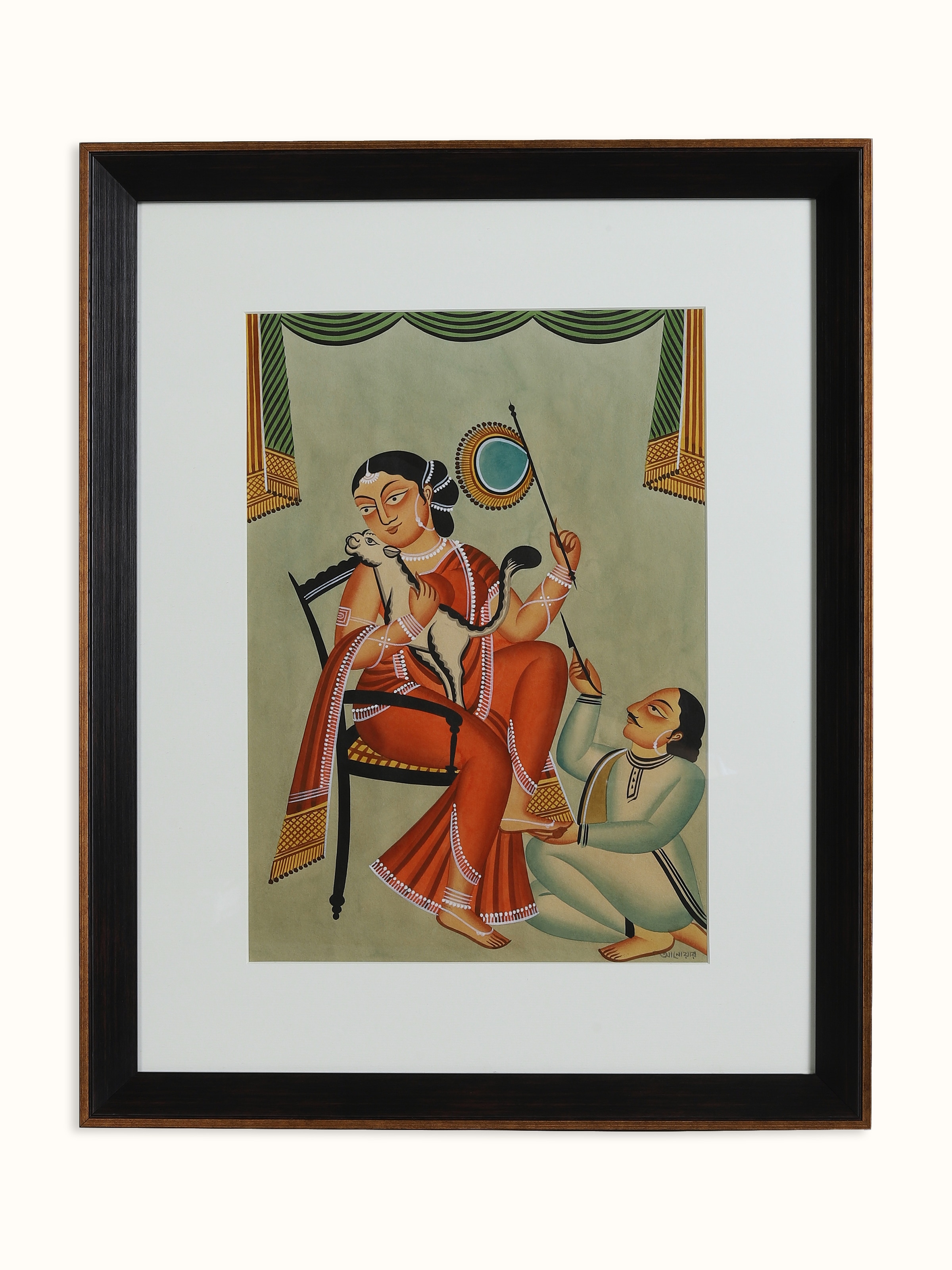 Man Woman Fan Kalighat Painting