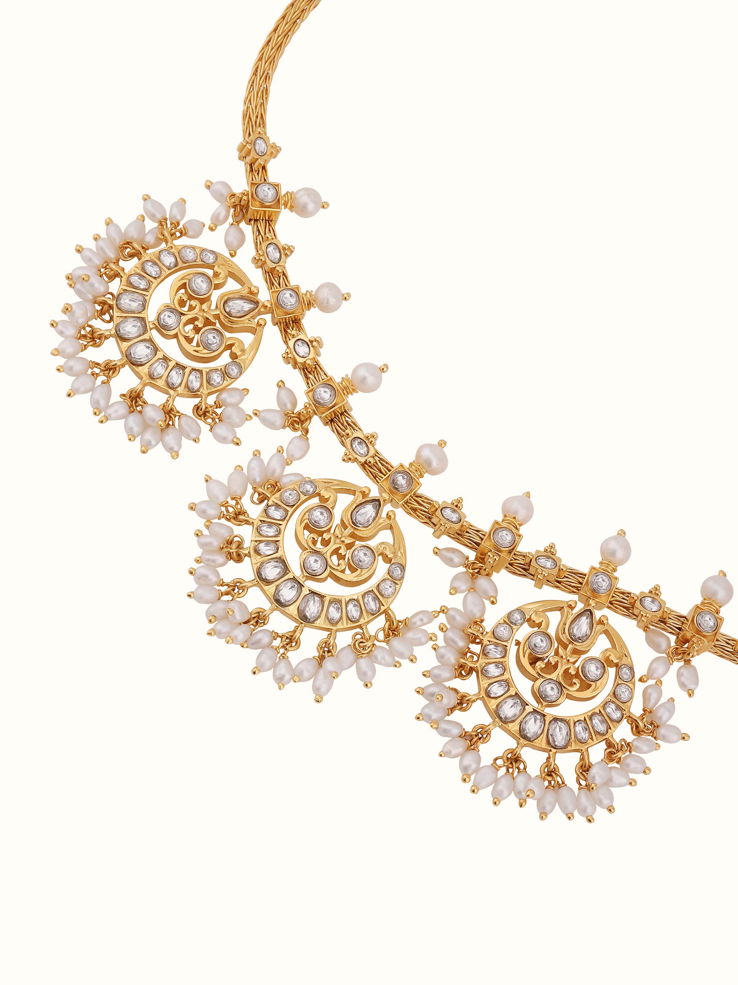 Overhead view of Guttapusalu Silver Choker highlighting the symmetrical layout.