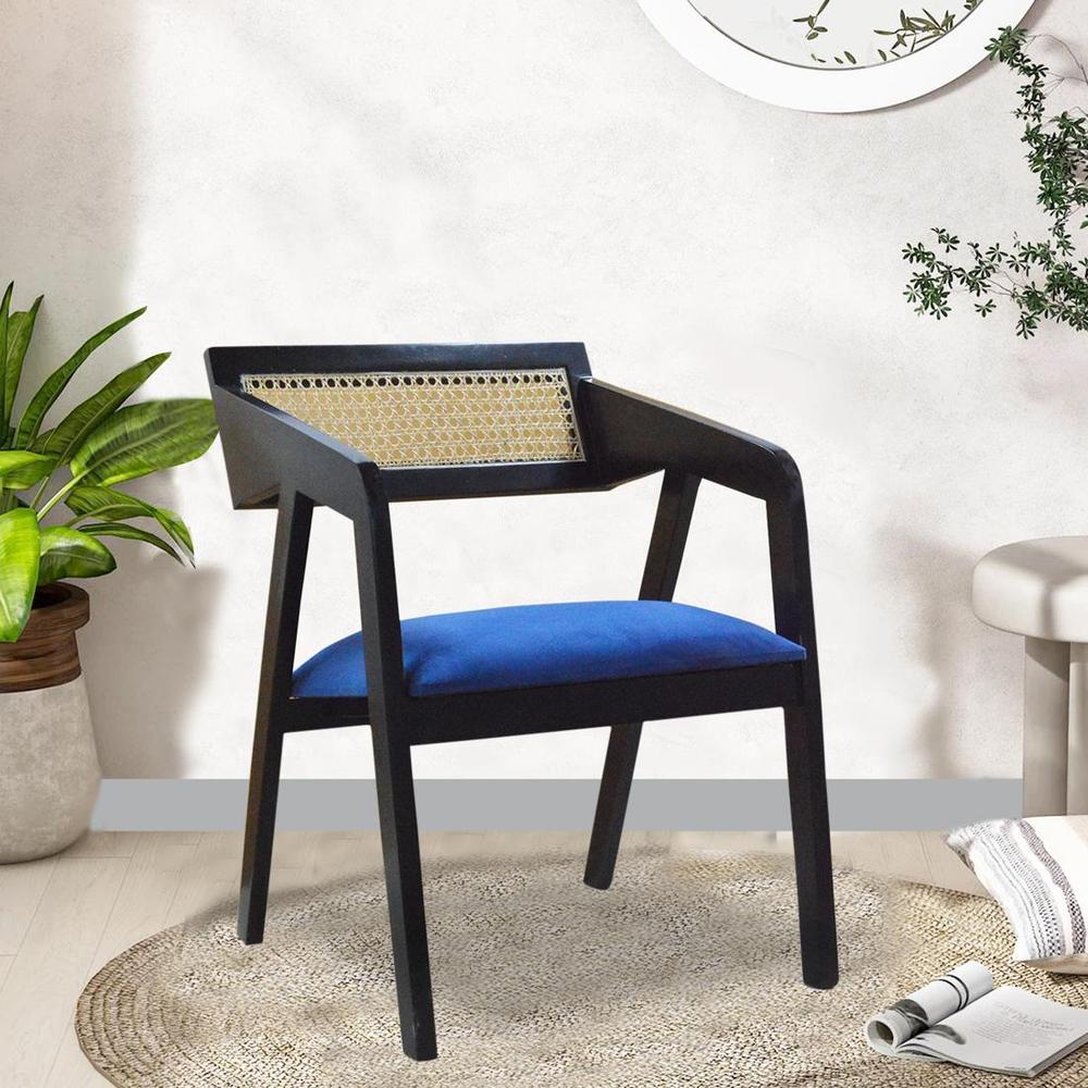 Serene Solid Wood Lounge Chair In Blue Fabric