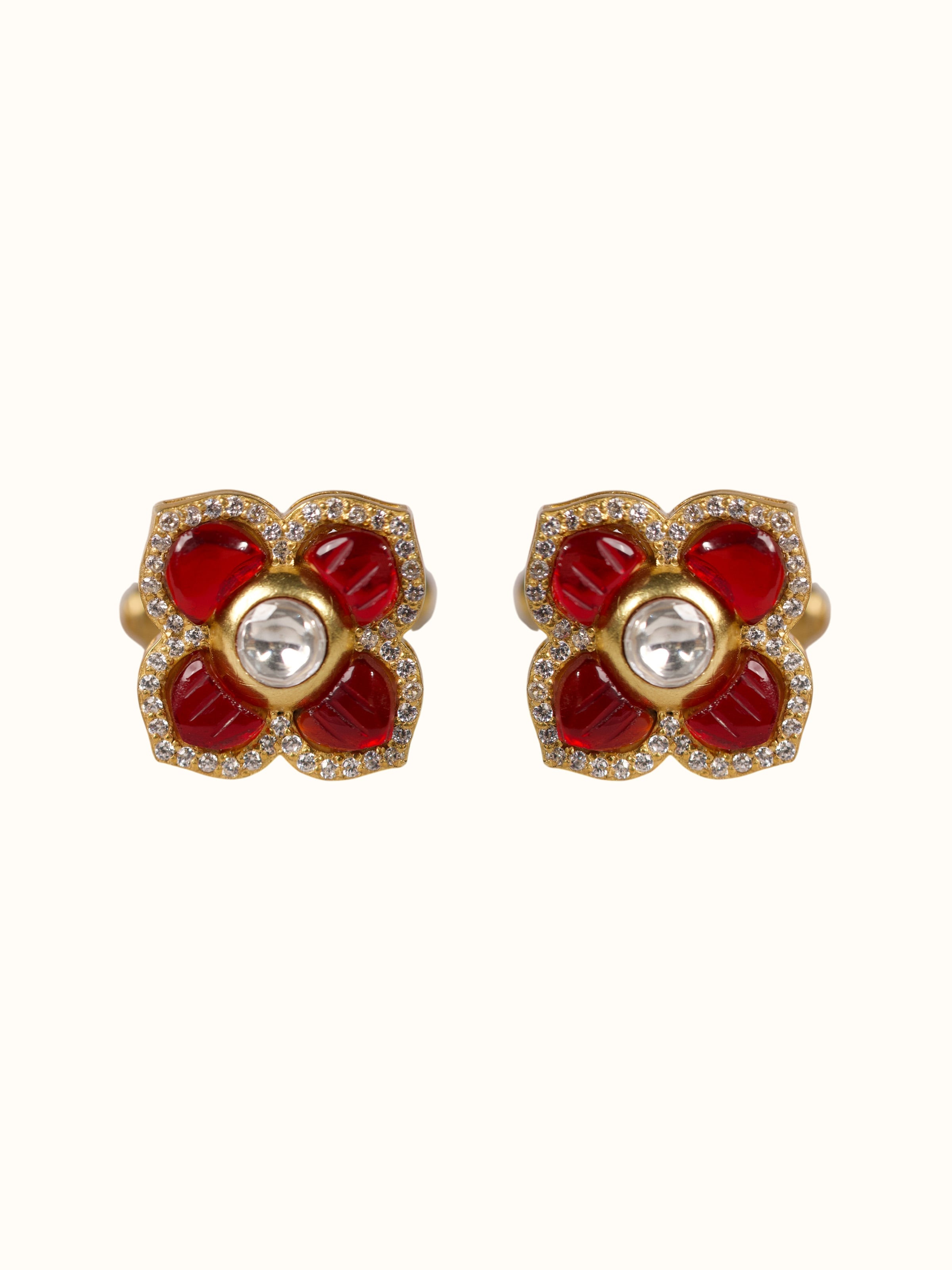 front view of silver smithing gold plated cufflinks set with polished finish