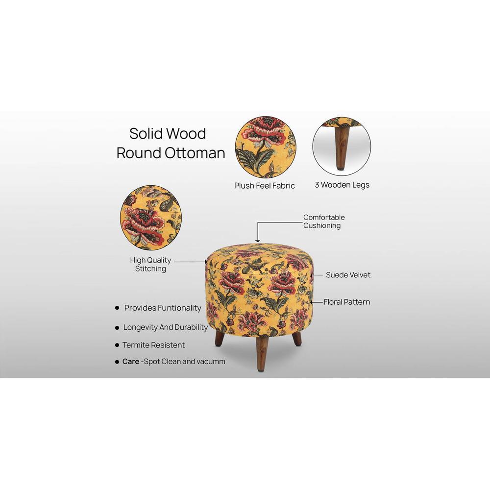 Seraphina Solid Wood  Ottomon in  Yellow Colour