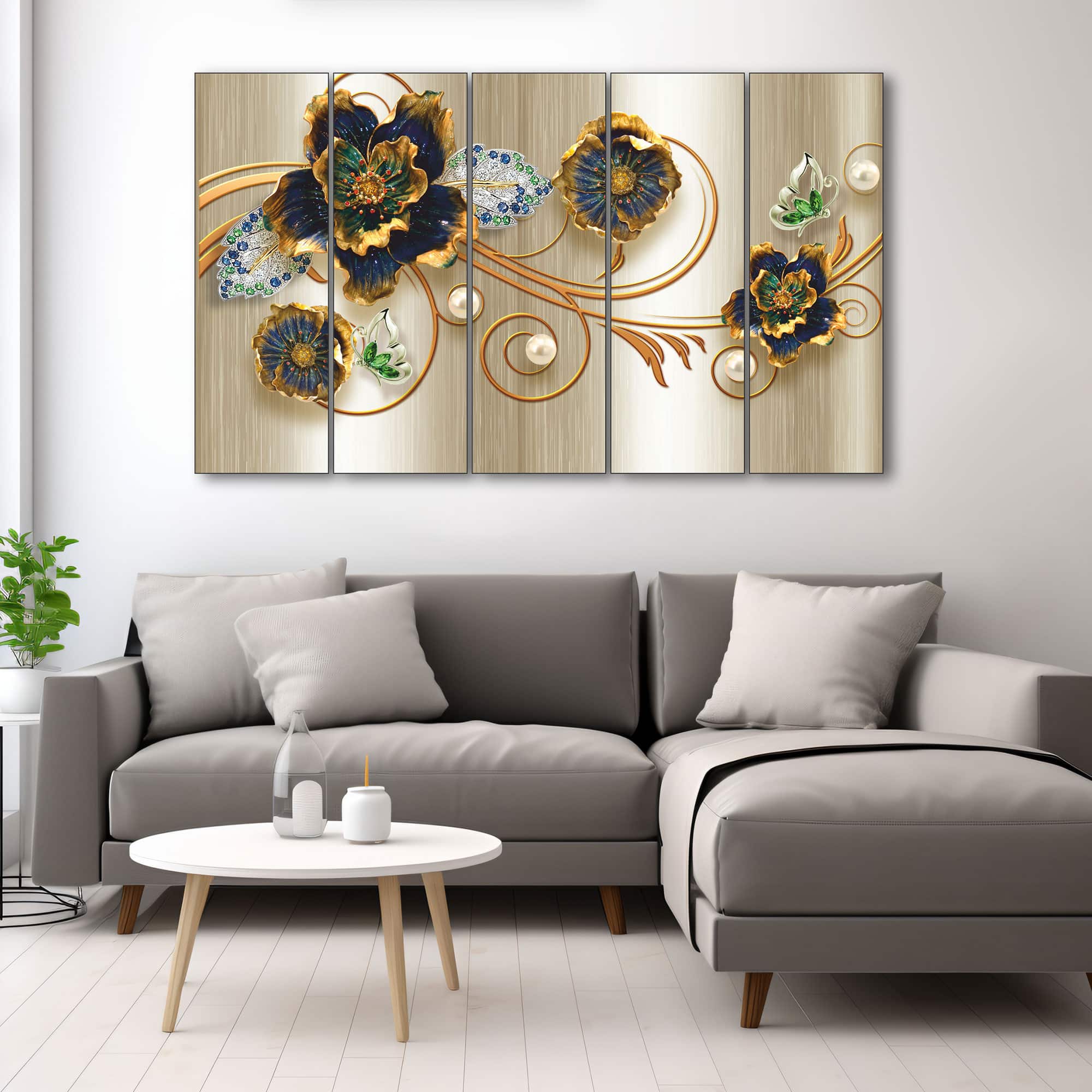 The Castle Decor Modern Floral Wall Art Set of 5 27x48 Inch - The Castle Decor