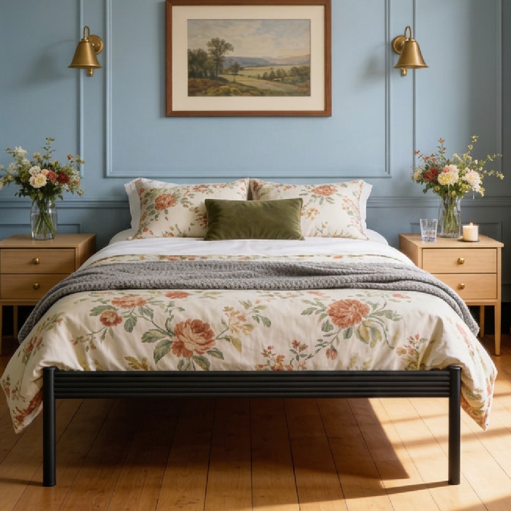 Pinner Metal Non Storage Single Bed in Satin Black Finish - Original Bed Co.