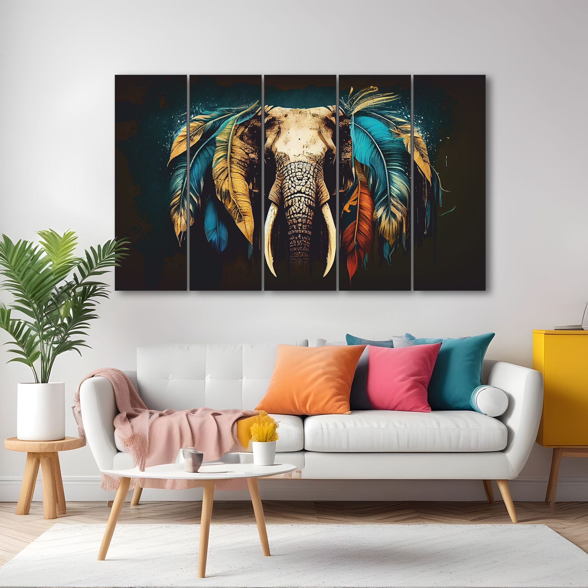 The Castle Decor Elephant Wall Painting Wooden Framed Digital Painting 27x48 Inch - The Castle Decor
