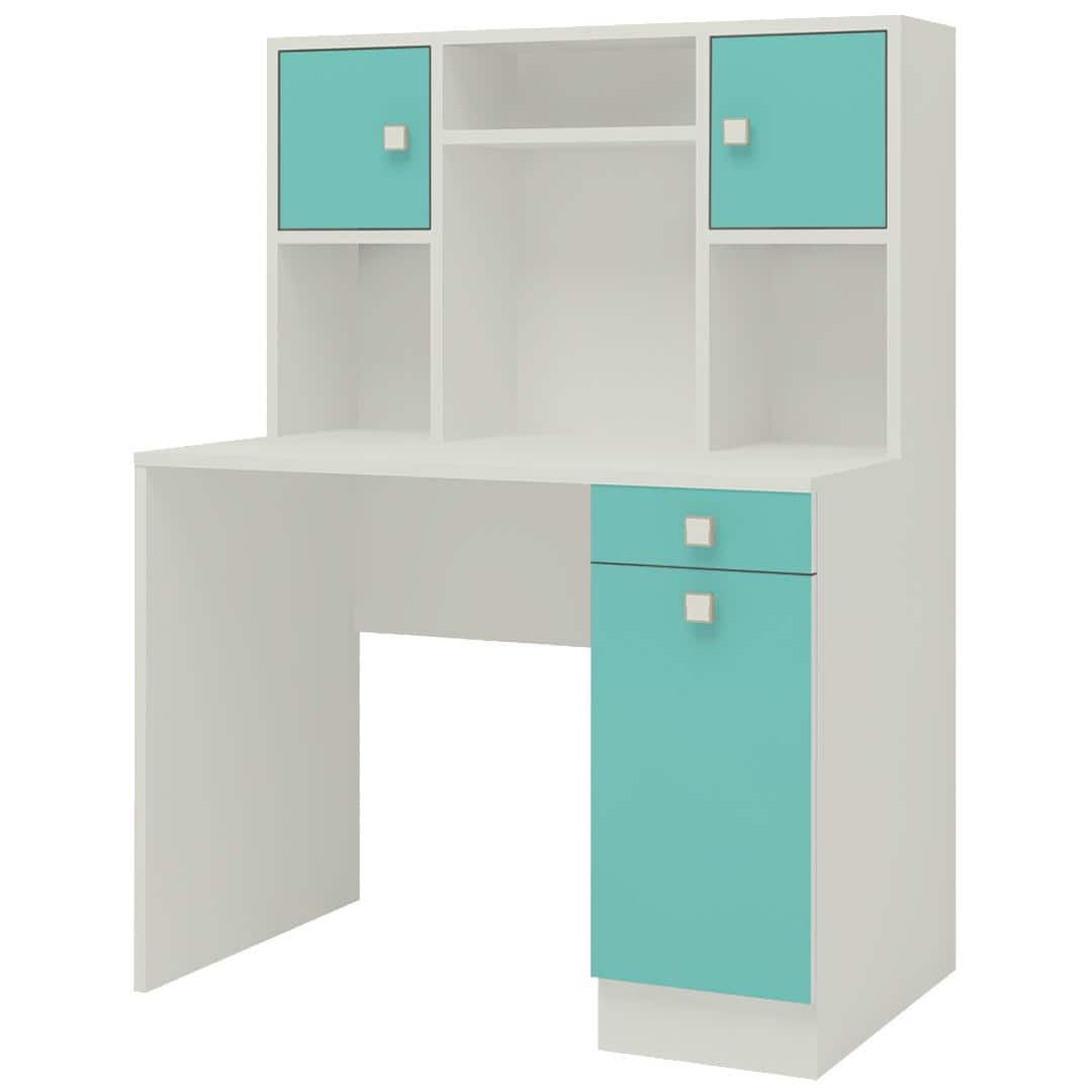 Minerva Kids Study Desk with Drawer Cabinets and Built in Bookshelf in Misty Turquoise Colour