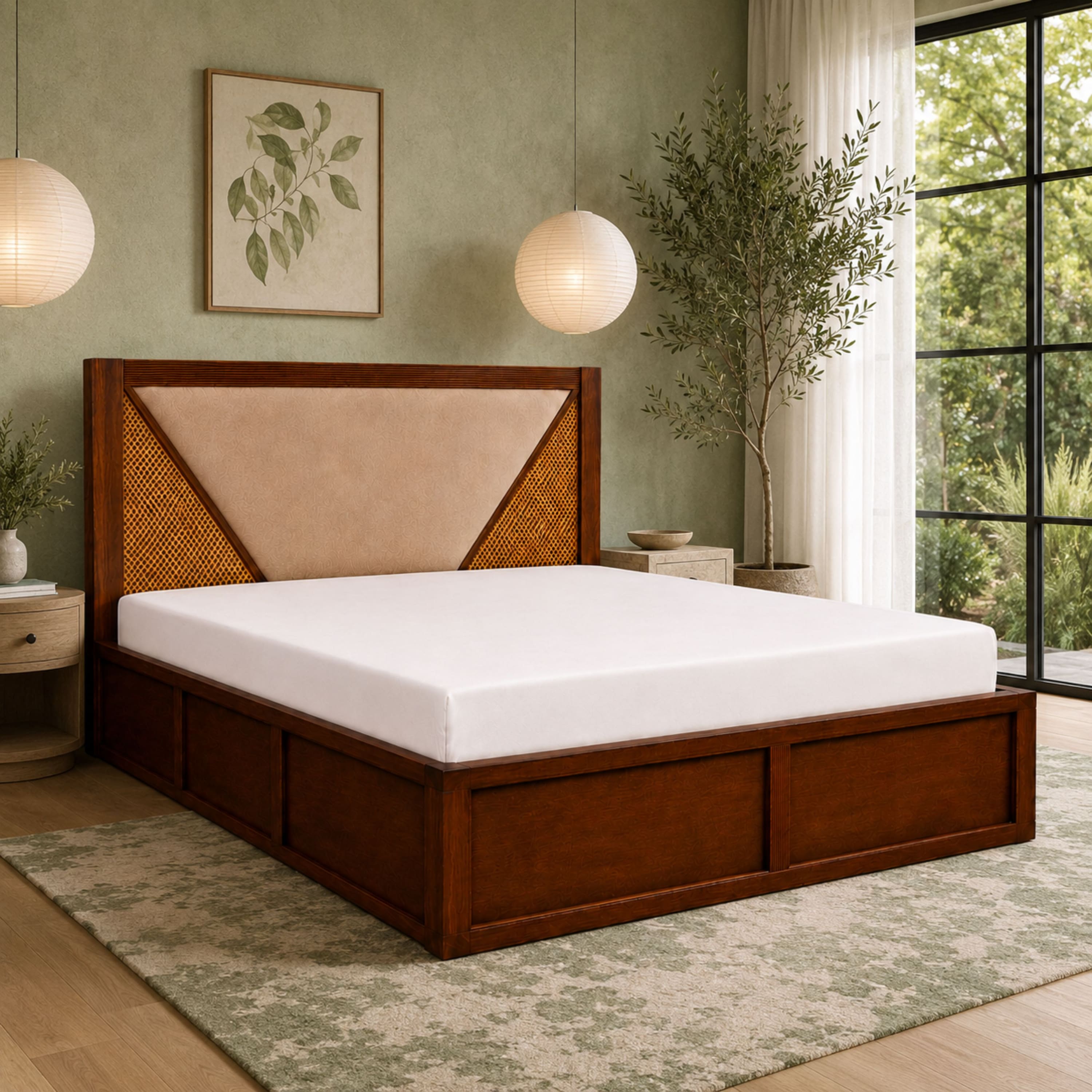 Shilp Solid Wood Comfort Queen Bed Box Storage Provincial Teak Finish Mattress 60 x 78 Inches
