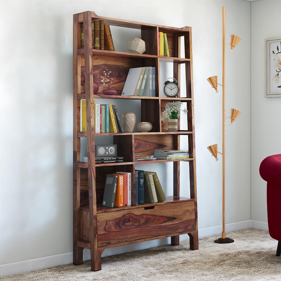 Alberto Solid Wood Bookshelf in Teak Finish