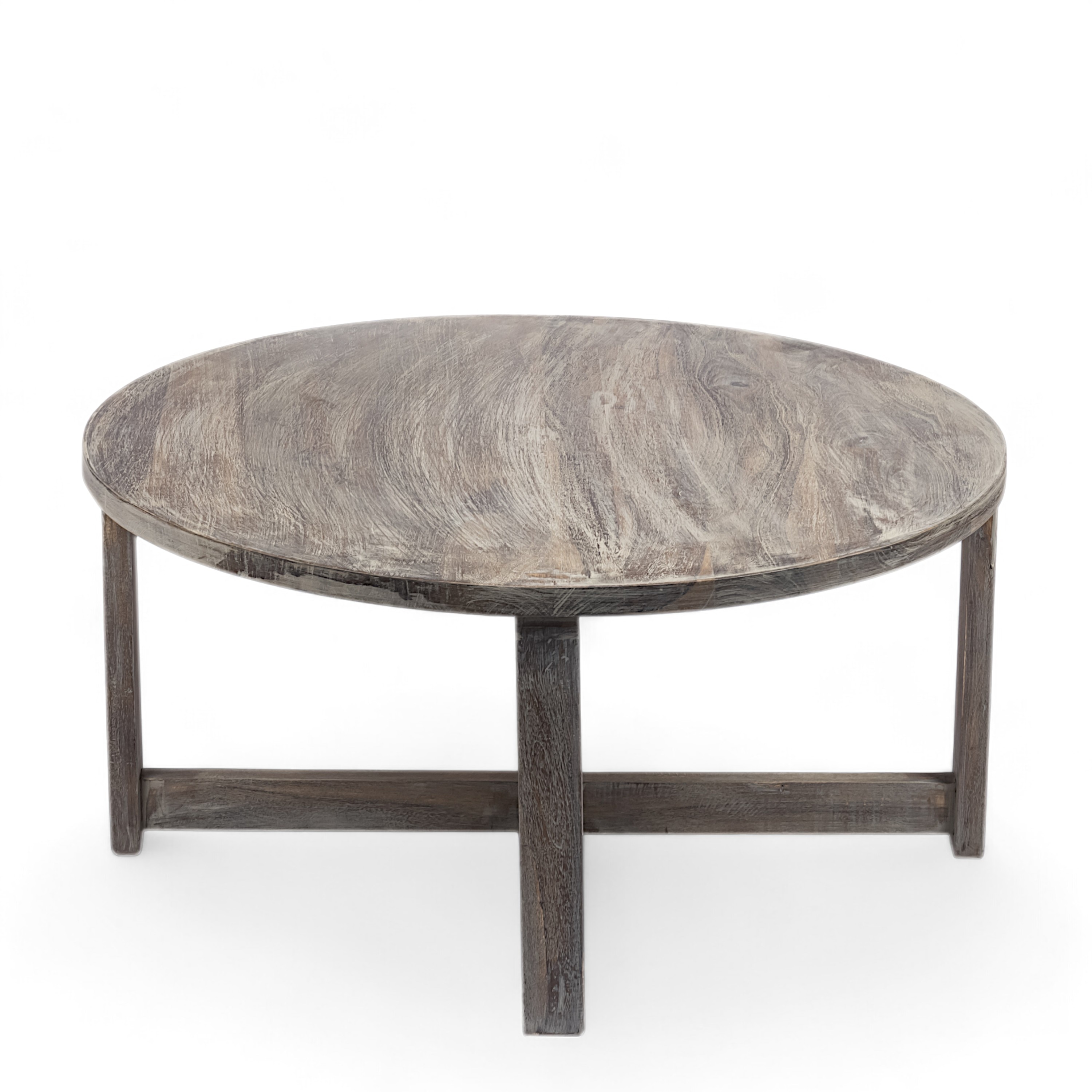 Nashville Sheesham Wood 4 Seater Coffee Table Set In Antique Grey Finish Floral Print Green Kantha Cushion