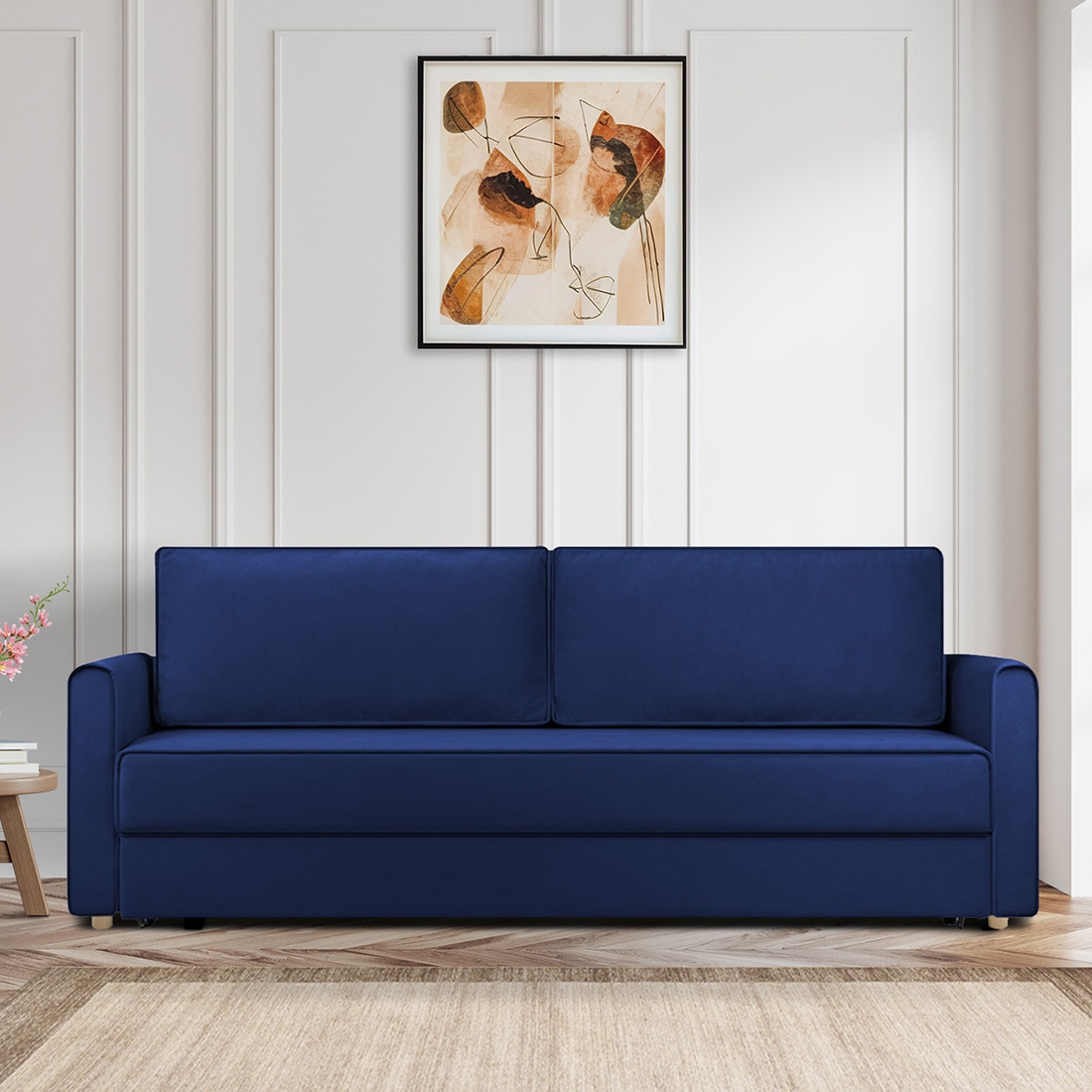 Flycon 3 Seater Pull Out Sofa cum Bed  in Navy Blue Colour - Home Lifestylez