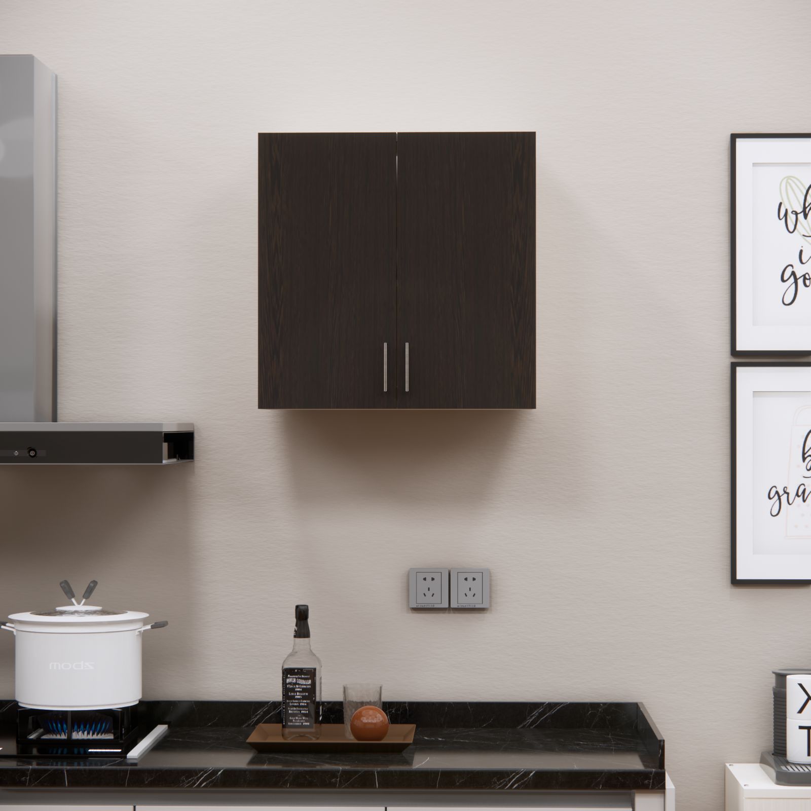 2 Doors Modular Wall Mounted Kitchen Cabinet With Adjustable Shelf In Highland Pine Finish - Speciality Panels