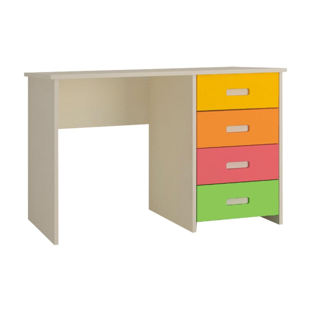 Cherokee Multicolor Kids Student Desk with 4 Handle Less Drawers in Light Woodgrain Mango Yellow Colour