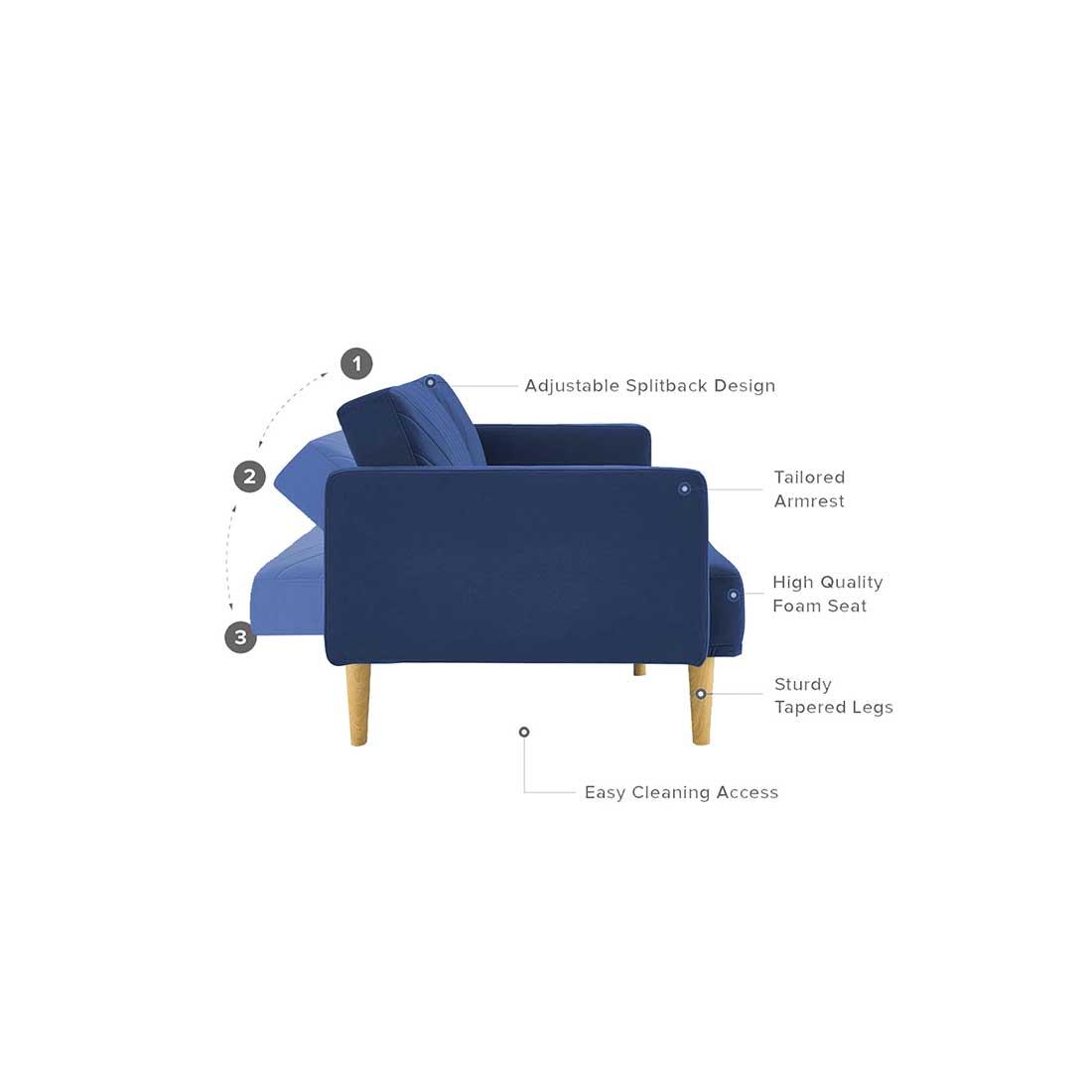 Versatile 3 Seater Sofa Cum Bed In Navy Blue Color