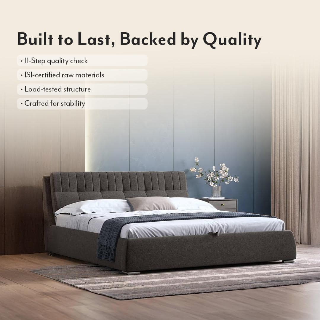 Stanhope Upholstered Hydraulic Storage King Size Bed In Urban Grey Premium Chenille