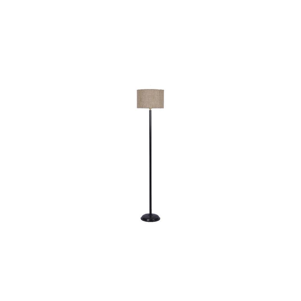 Cleo Beige Natural Fiber Floor Lamp with Black Iron Base