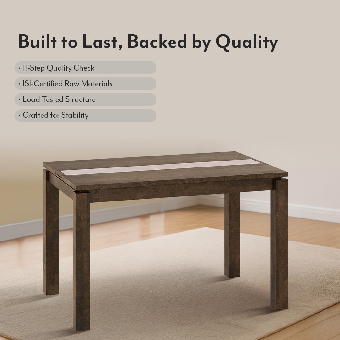 Atlas Crest Storage Solid Wood 4 Seater Dining Table In Danish Walnut Finish