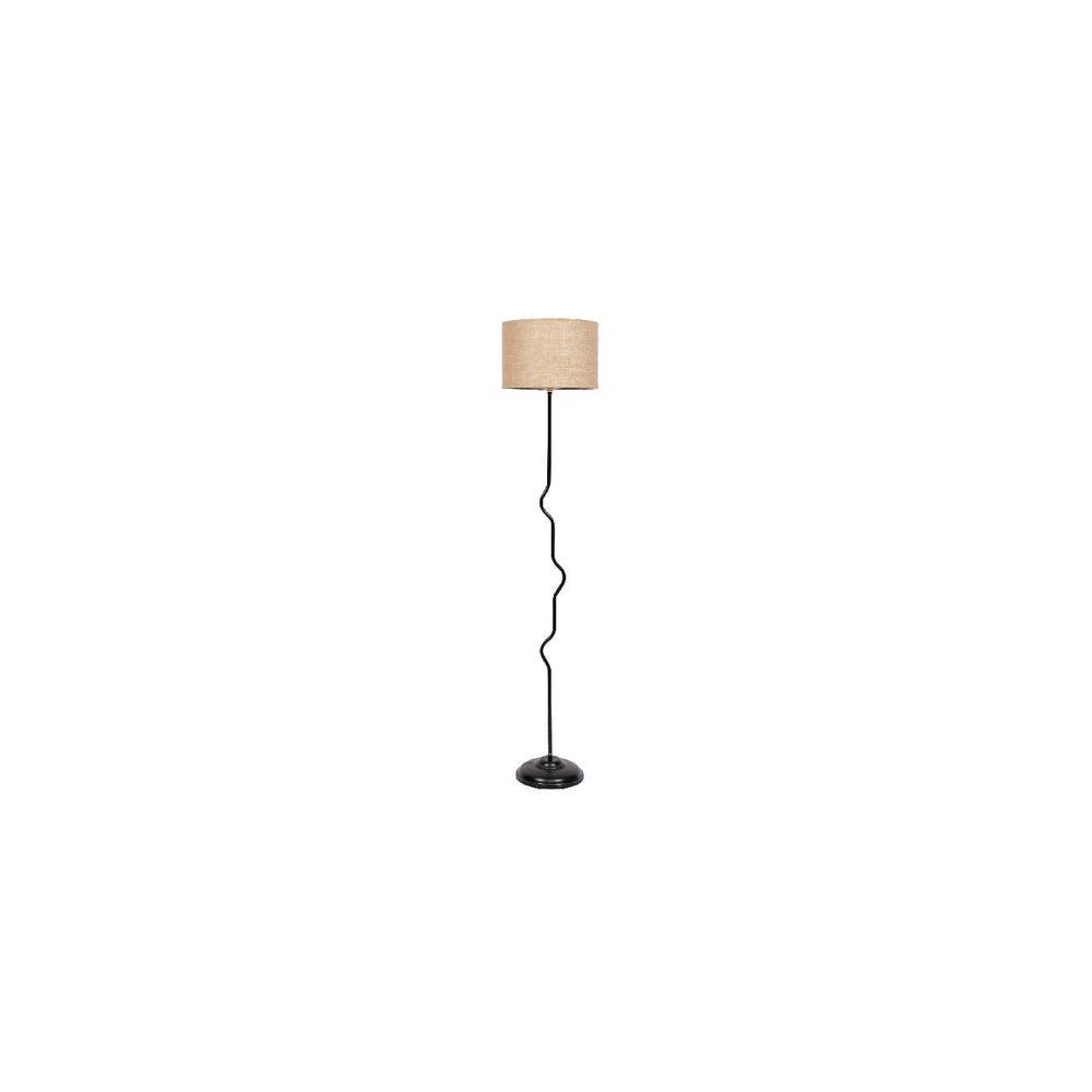 Cairo Beige Natural Fiber Floor Lamp with Black Iron Base