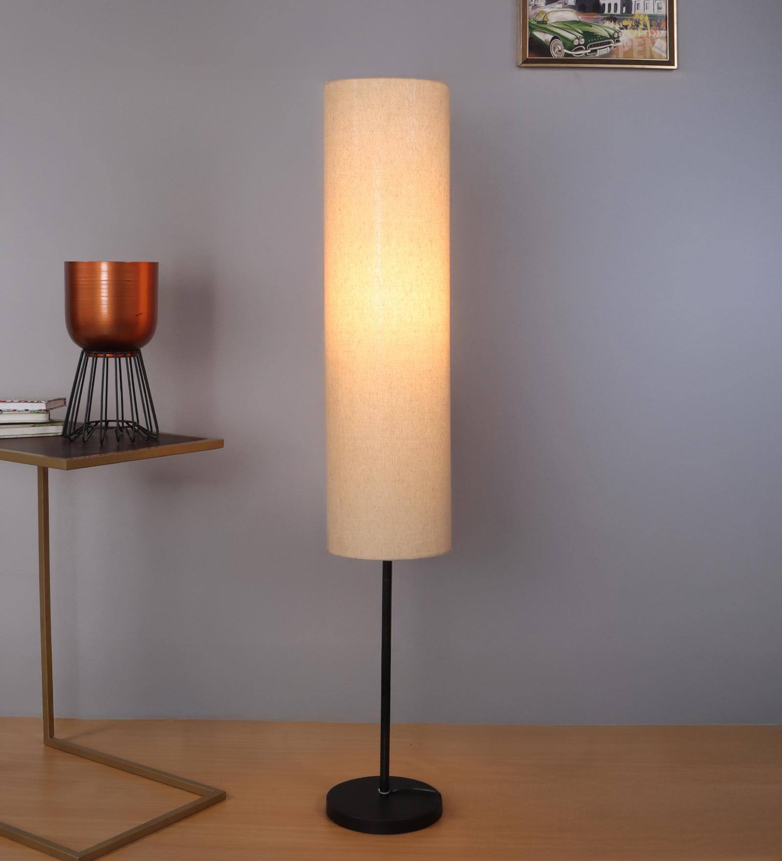 Large Shade Club Floor Lamp in Beige Shade