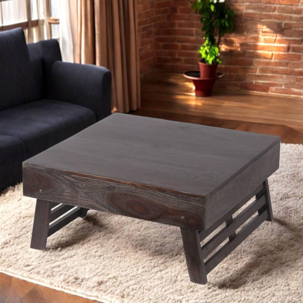 Bradford Sheesham Wood Coffee Table With Foldable Legs In Mahogany Finish