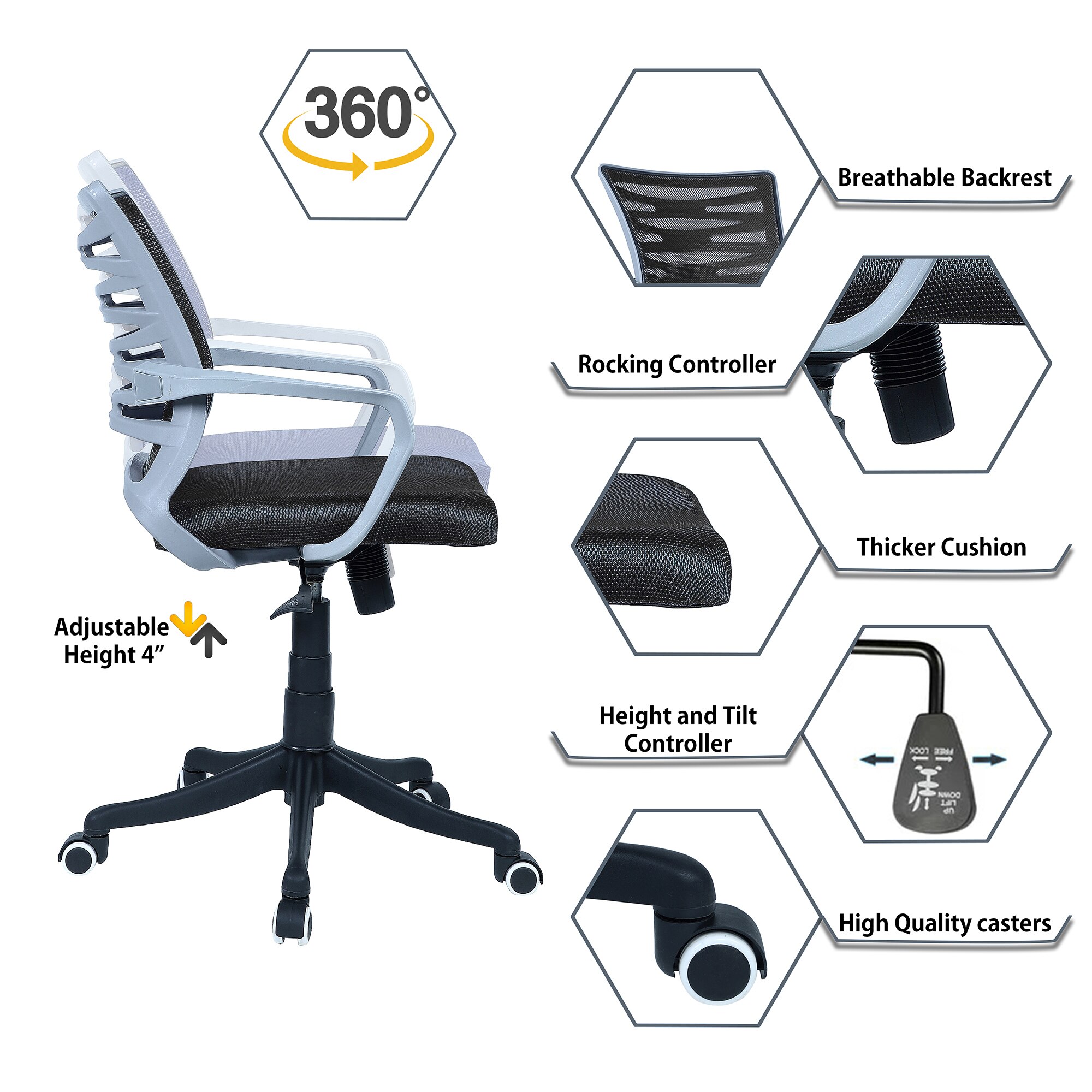 Xxeana Mid Back Ergonomic Chair in Black Colour