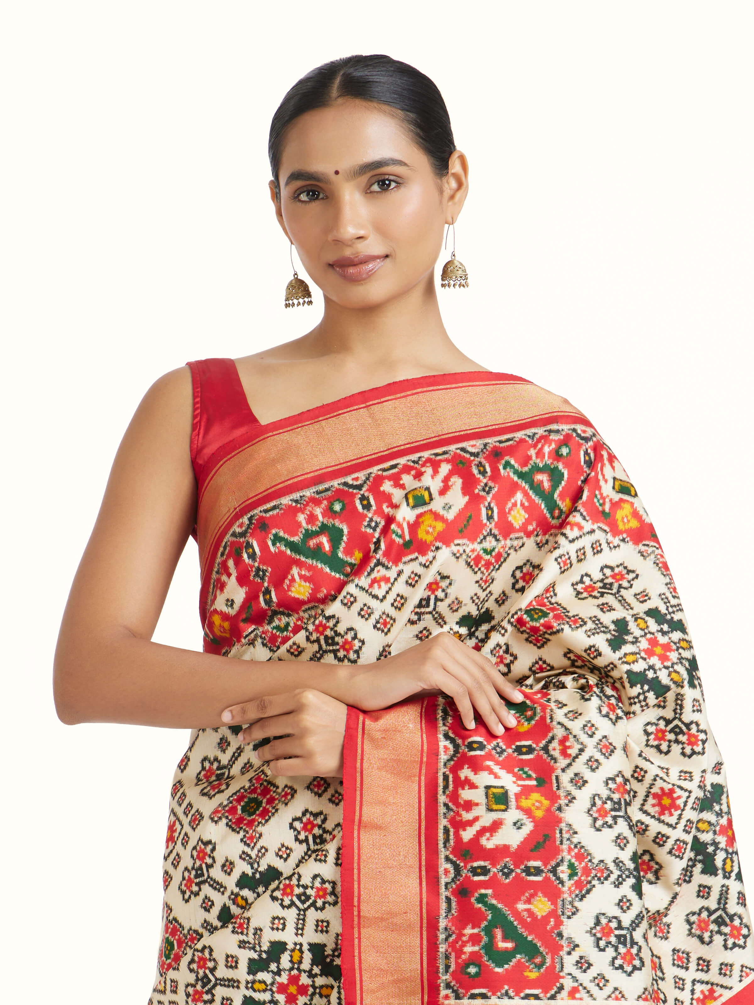 Off‑White Double Ikat Silk Saree