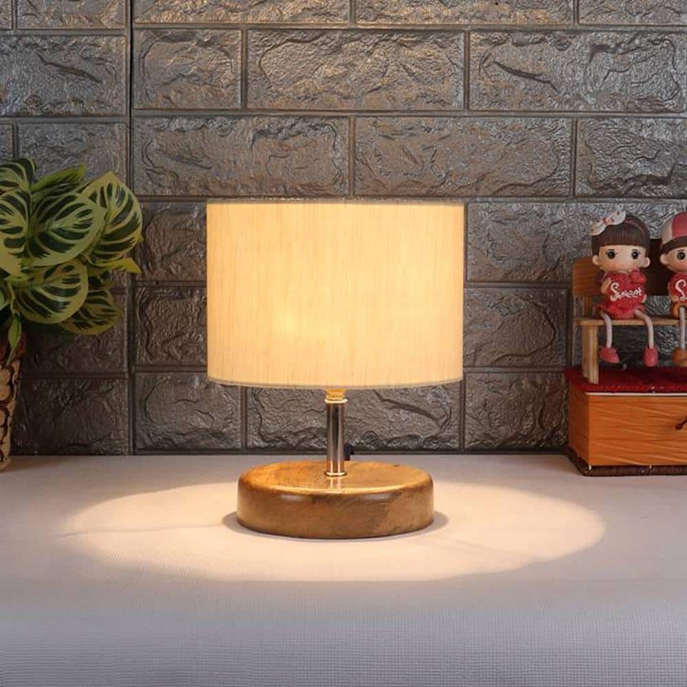 Palmyra Off White Fabric Shade Table Lamp with Natural Wooden Base