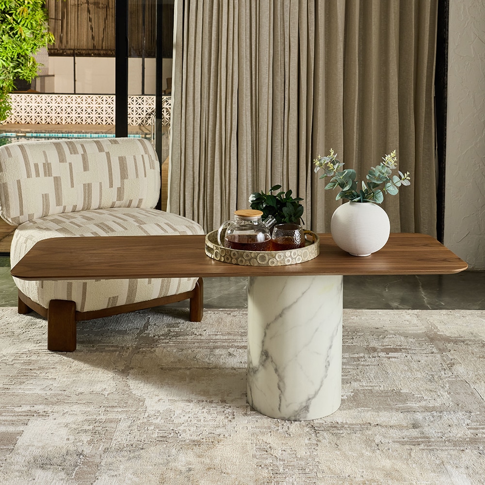 Zephlox Veneer Coffee Table In Walnut Finish - Living Shape