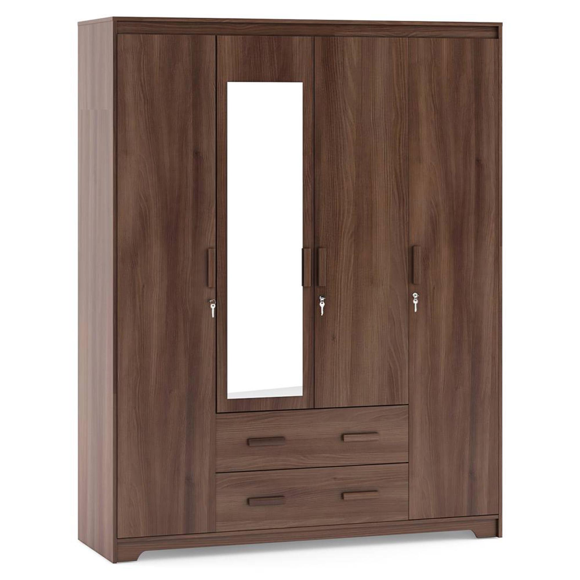 Hilton 4 Doors 2 Drawers Wardrobe With Mirror and Lock - Chestnut Acacia