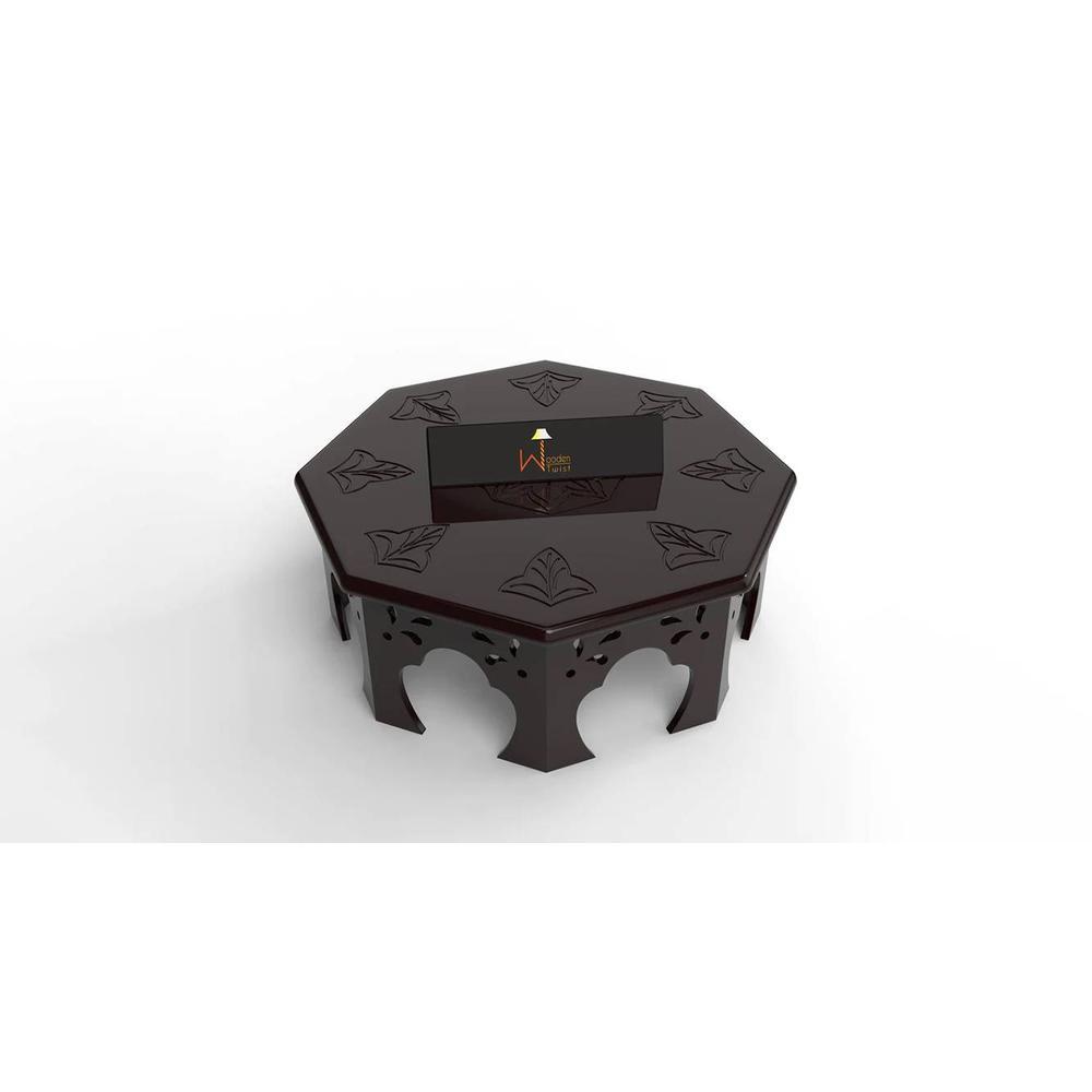 Wooden Chowki Octagonal Shape In Walnut Finish