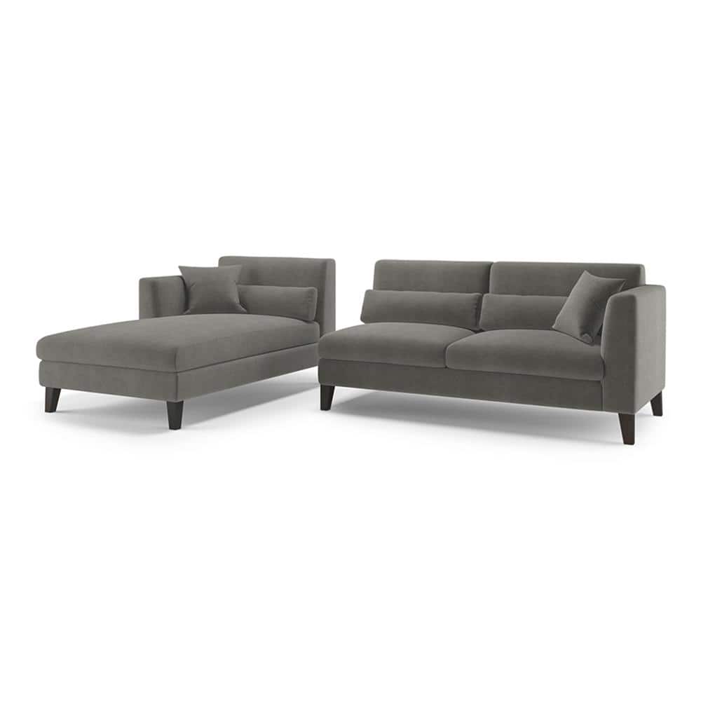 Lewis Sectional Sofa (Colour : Ash Grey Velvet, Cushion : Soft, Seater : Left Aligned 3 Seater + Left Aligned Chaise)
