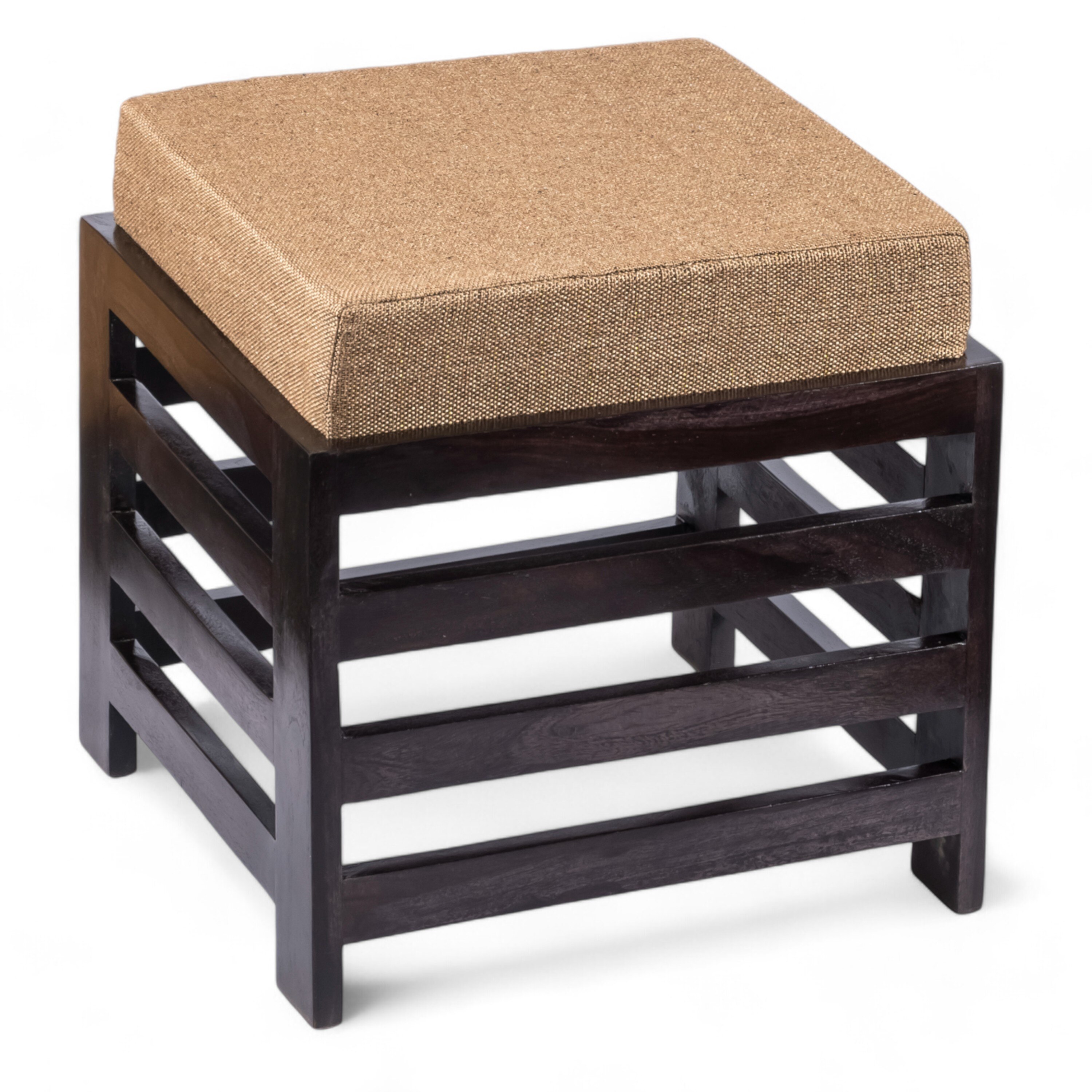 Houston Sheesham Wood Stool with Jute Beige Cushion