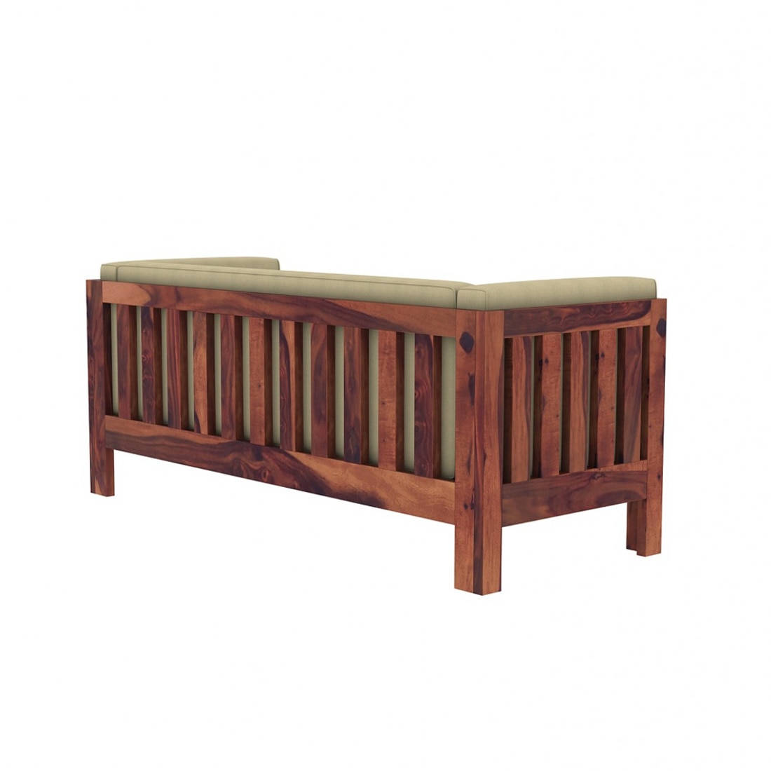 Prashiv 3 Seater Wooden Sofa (Creame Colour, Teak Finish)