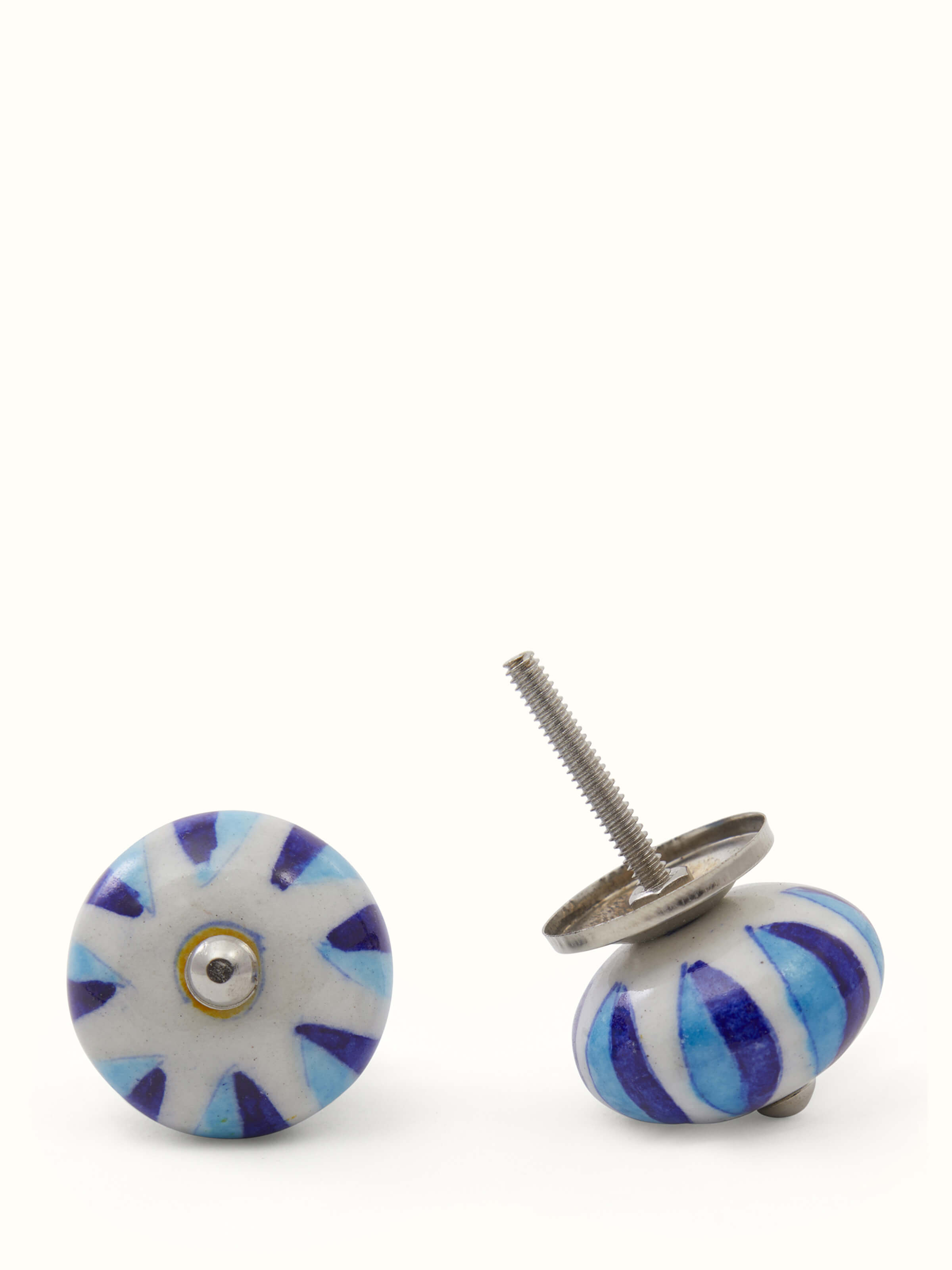 Front view of Blue Pottery Round Rib Door Knob Set