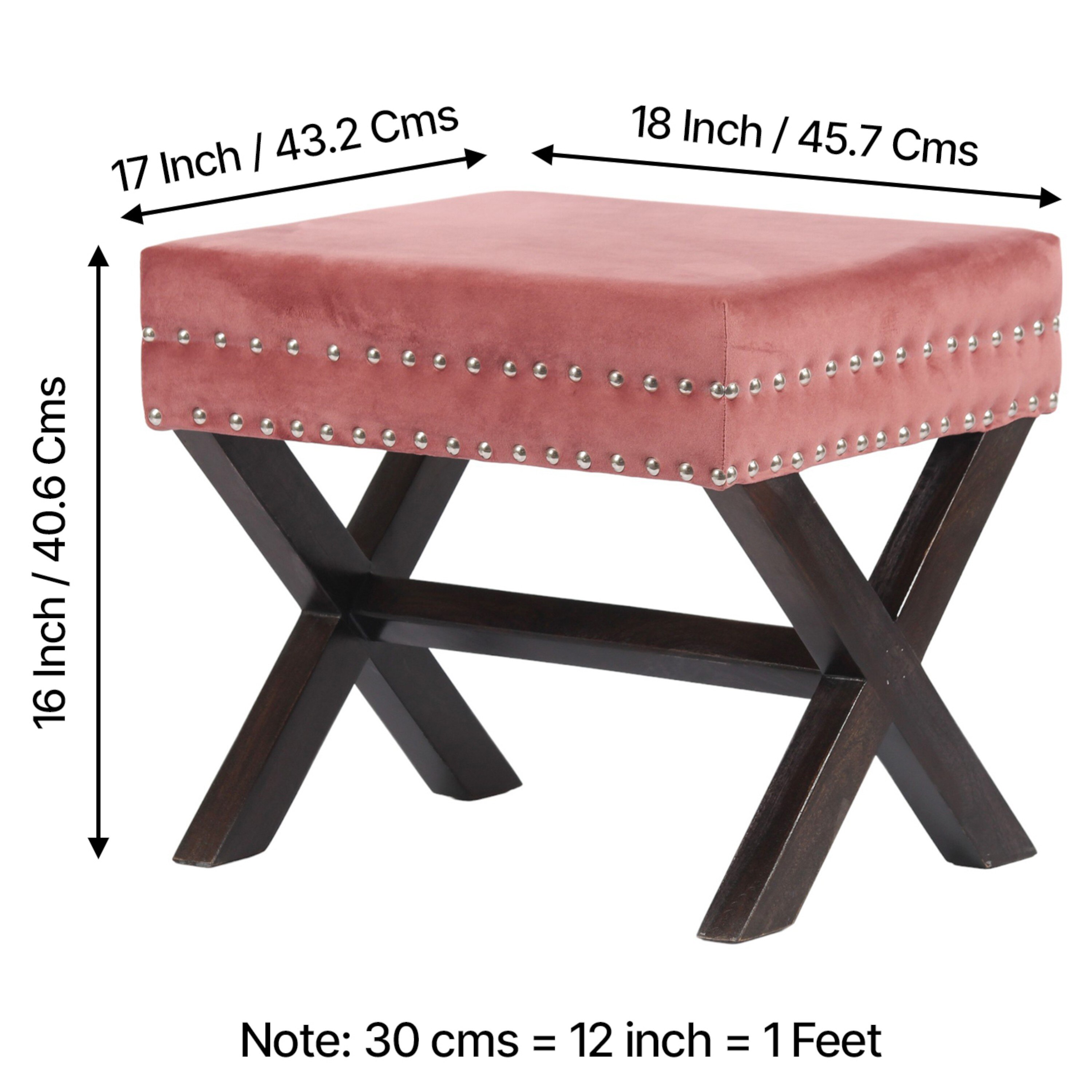 Rosslyn Solid Wood Pouf Stool in Coral Pink Velvet