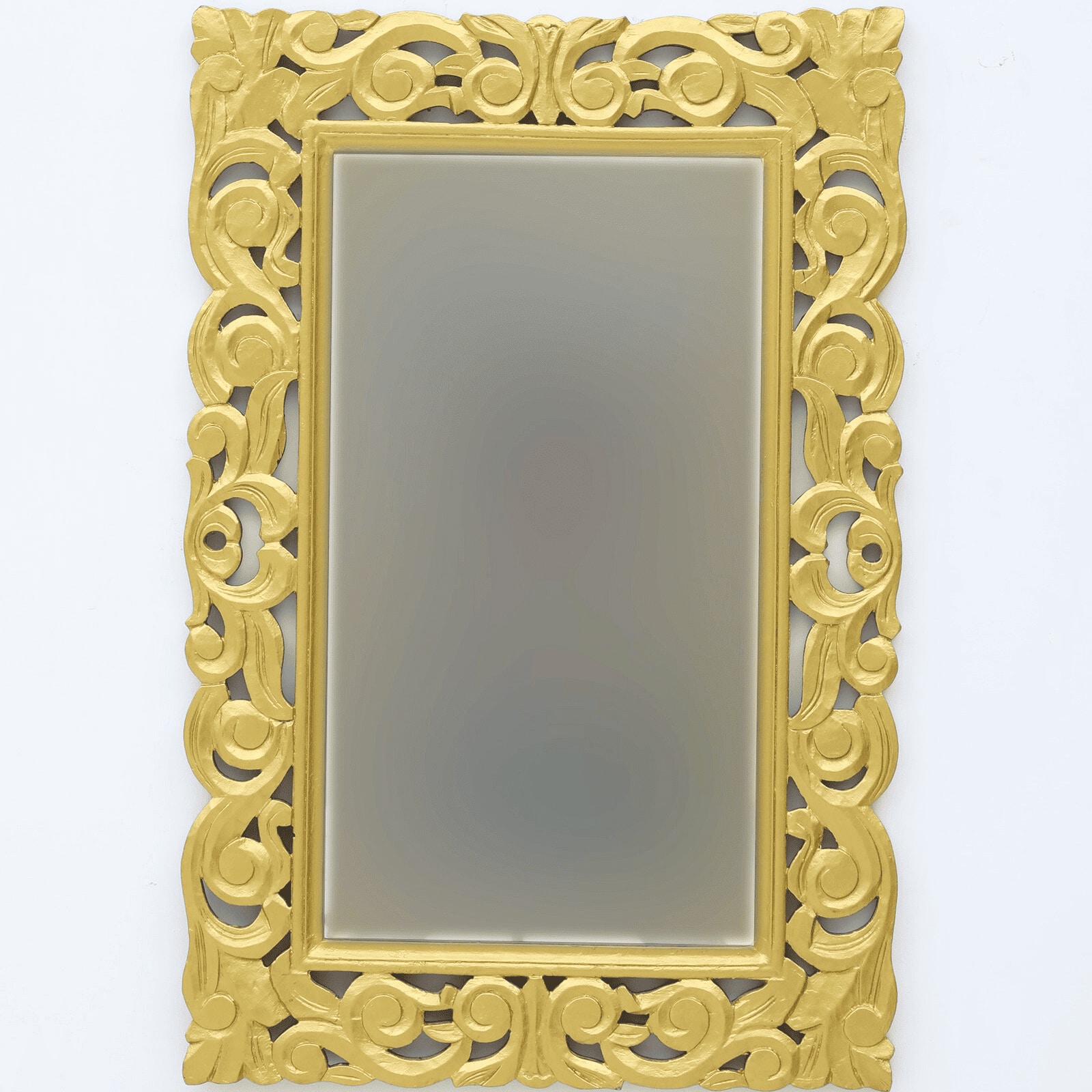 Minar Mango Wood Handpainted Gold Carving Wall Mirror
