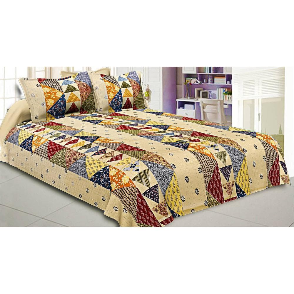 Zakaria Multicolor Abstract 150 TC Cotton Double Size Bedsheet with 2 Pillow Covers