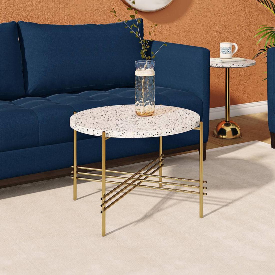 Maria Round Metal Coffee Table In Brass Finish