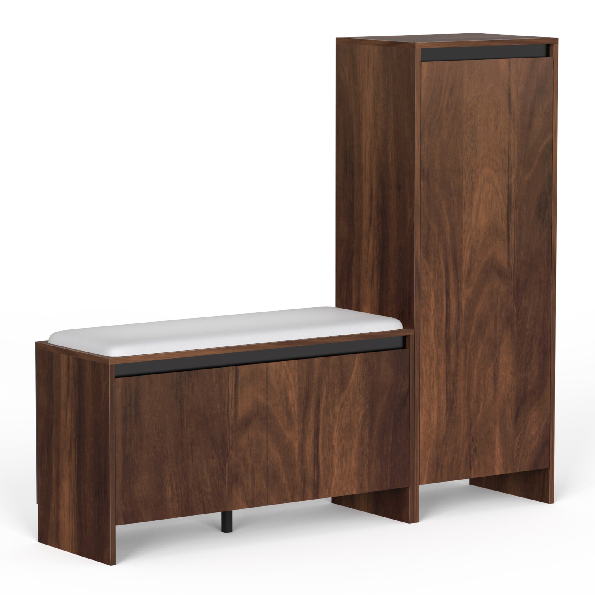 BLUEWUD Mavis Multipurpose Wooden Shoe Rack with Cushioned Seating & Tall Storage Cabinet Organiser, Slipper Footwear Stand for Living Room Home, 20 Pairs DIY (Brown Maple) (Mavis Multipurpose Combo)