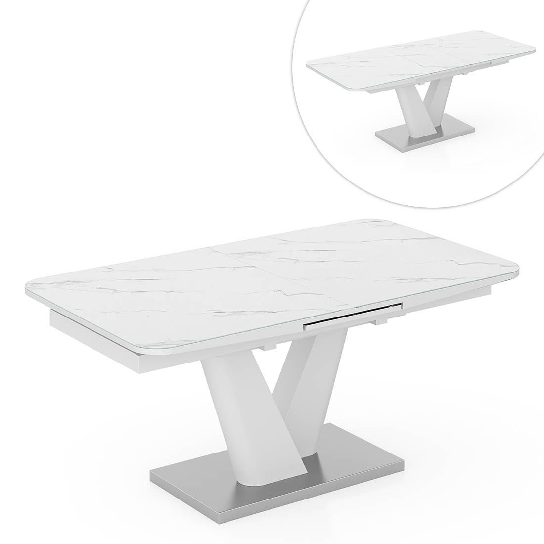 Caribu 6 To 8 Extendable Dining Table With Set Of 6 Doris Swivel Accent Chairs (Colour- Dark Grey, Finish- White High Gloss)