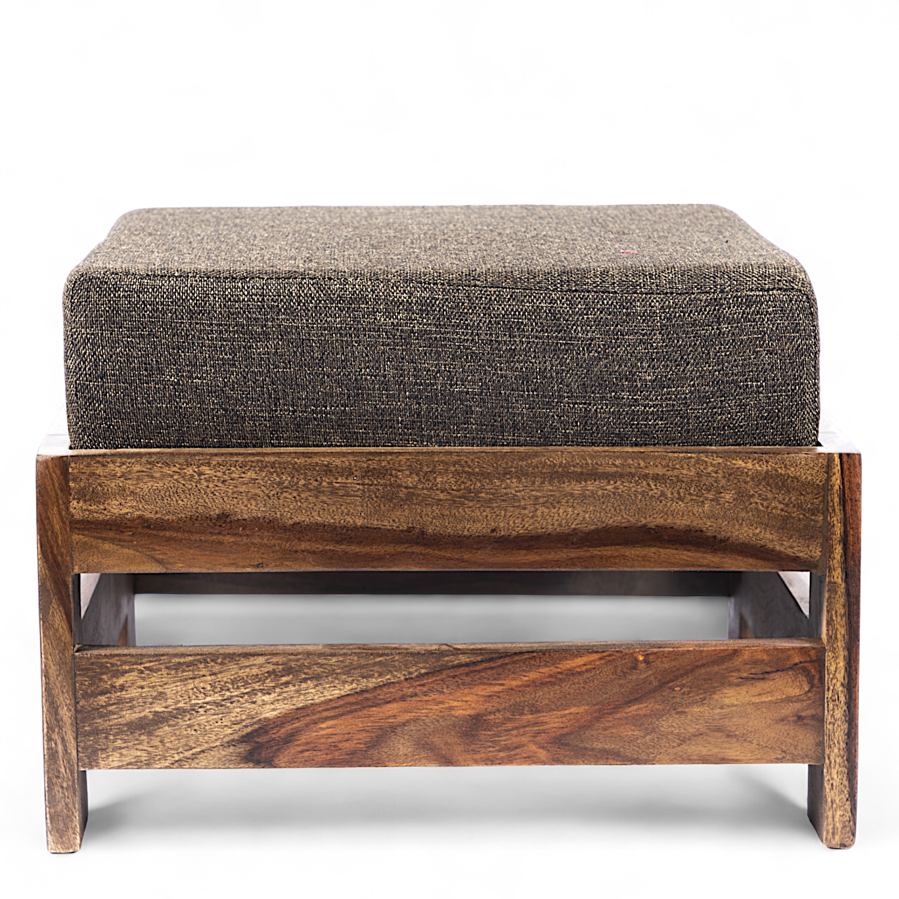 Amber Sheesham Wood Foot Stool in Teak Finish with Jute Brown Cushion