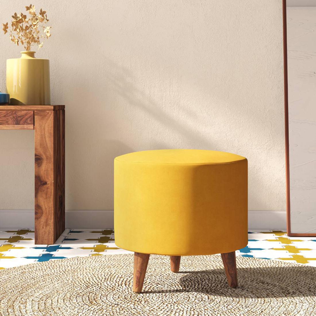 Collie Footstool in Yellow Velvet Upholstery