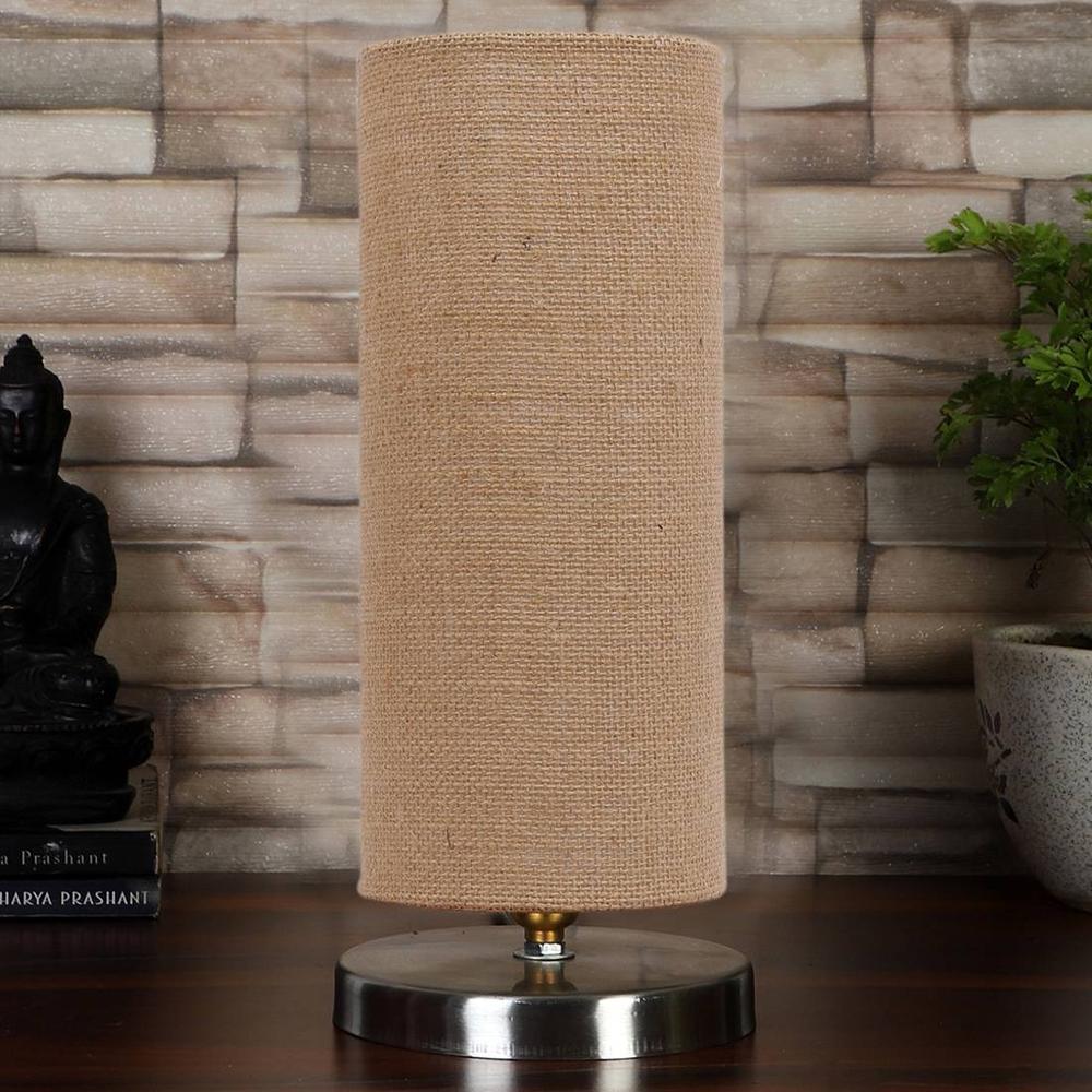 Beige Jute table lamp with Steel Base -8 - Devansh
