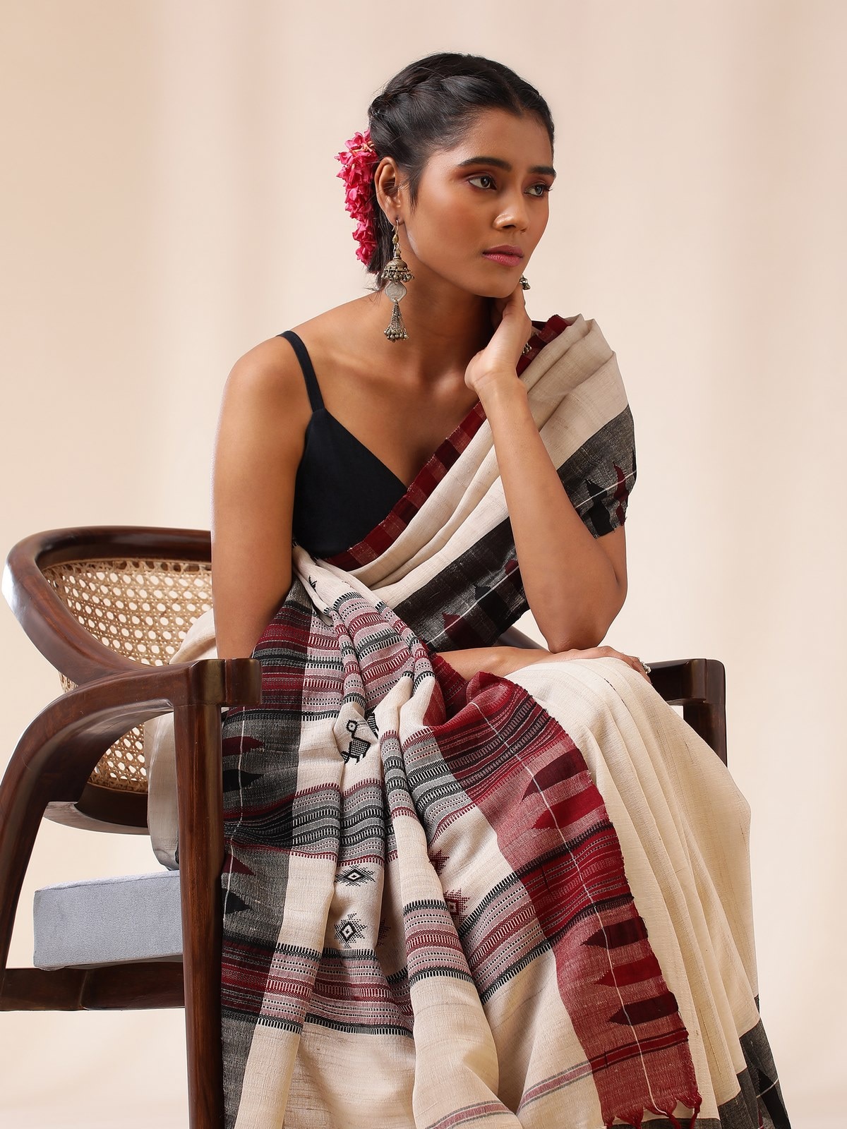 Drape detail highlighting border motifs and natural dye finish.