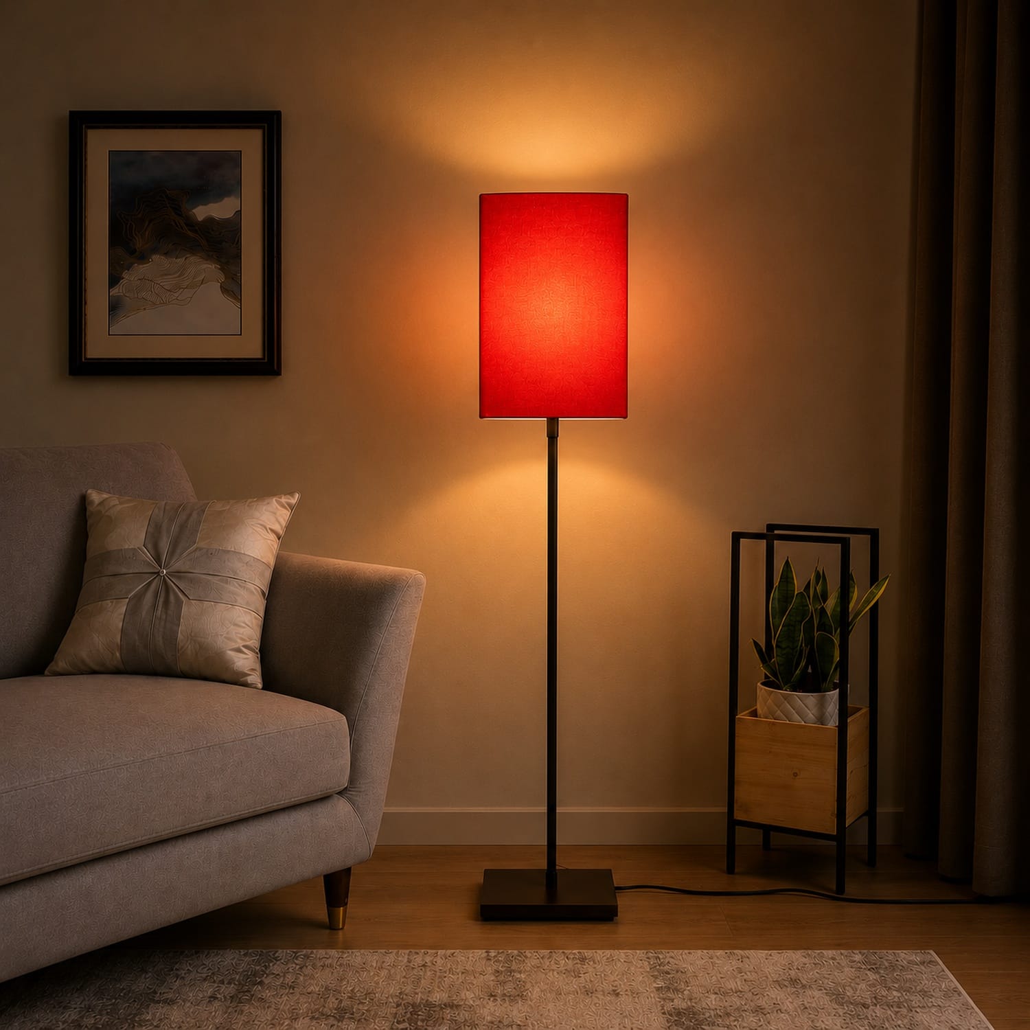 Square 27 Inch Club Floor Lamp with Red Shade - Pristine Interiors
