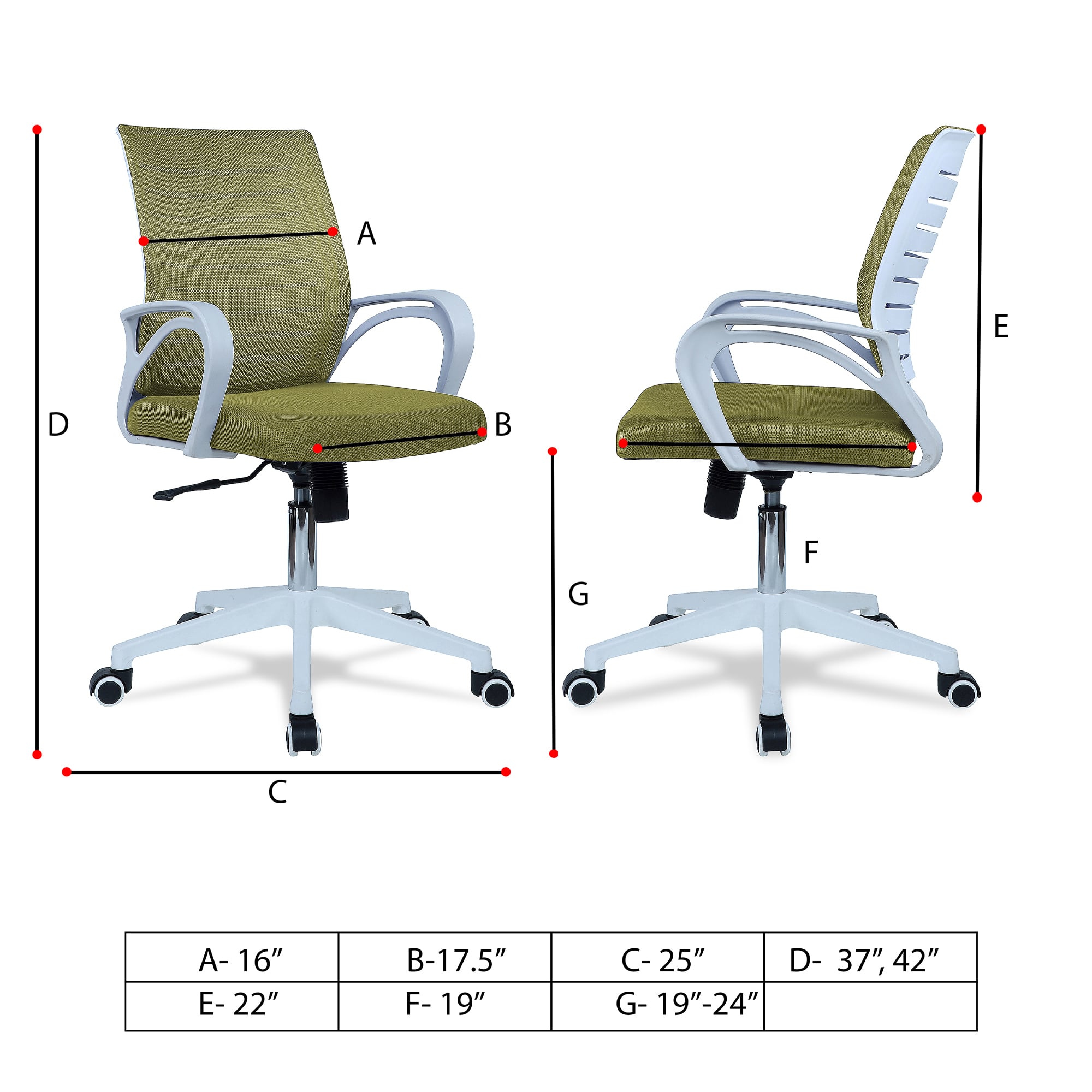 Mmarveal Mid Back Ergonomic Chair in Pearl Green Colour
