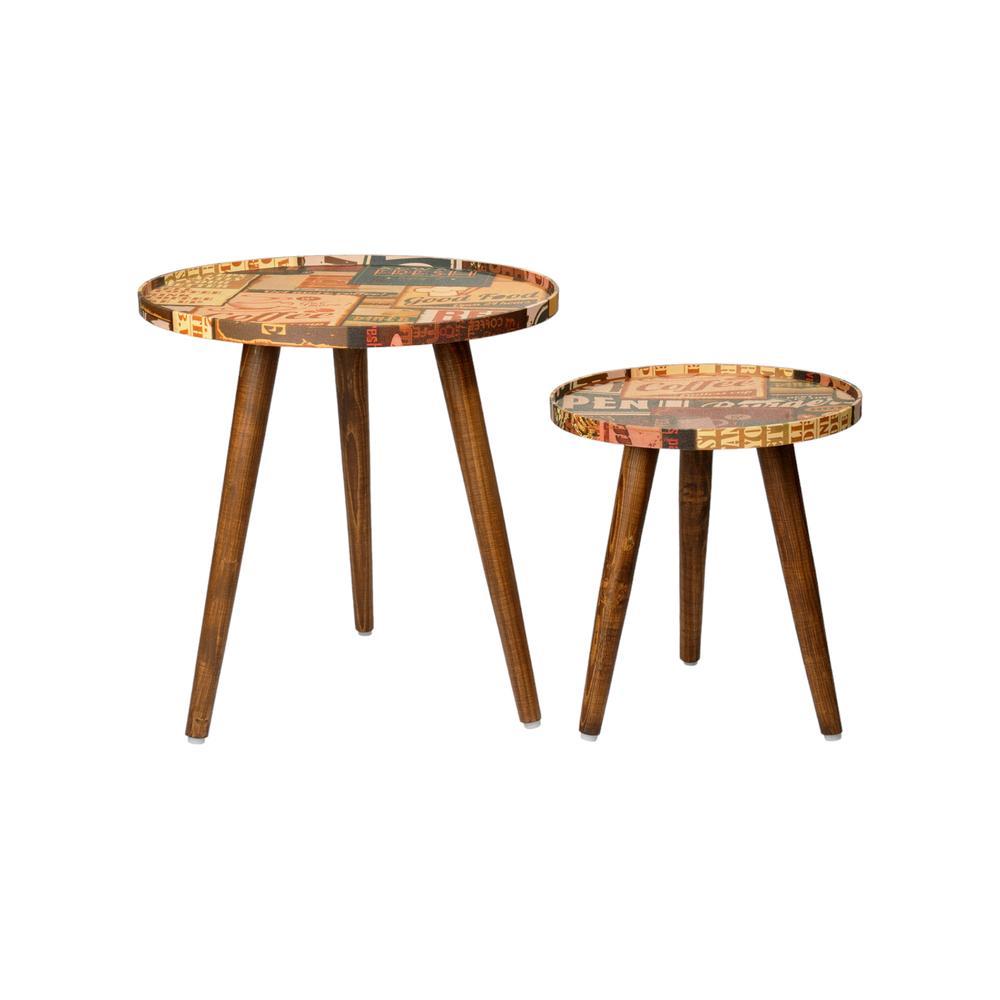 Crushing on Coffee Round Nesting Tables with Wooden Legs, Side Tables, Wooden Tables, Living Room Decor by A Tiny Mistake