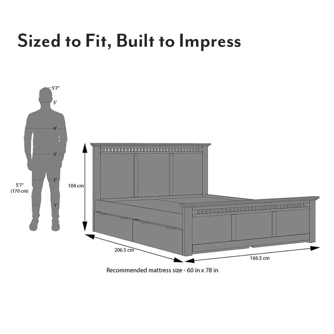 Fidora Solid Wood Queen 4 Drawer Storage Bed In Honey Finish