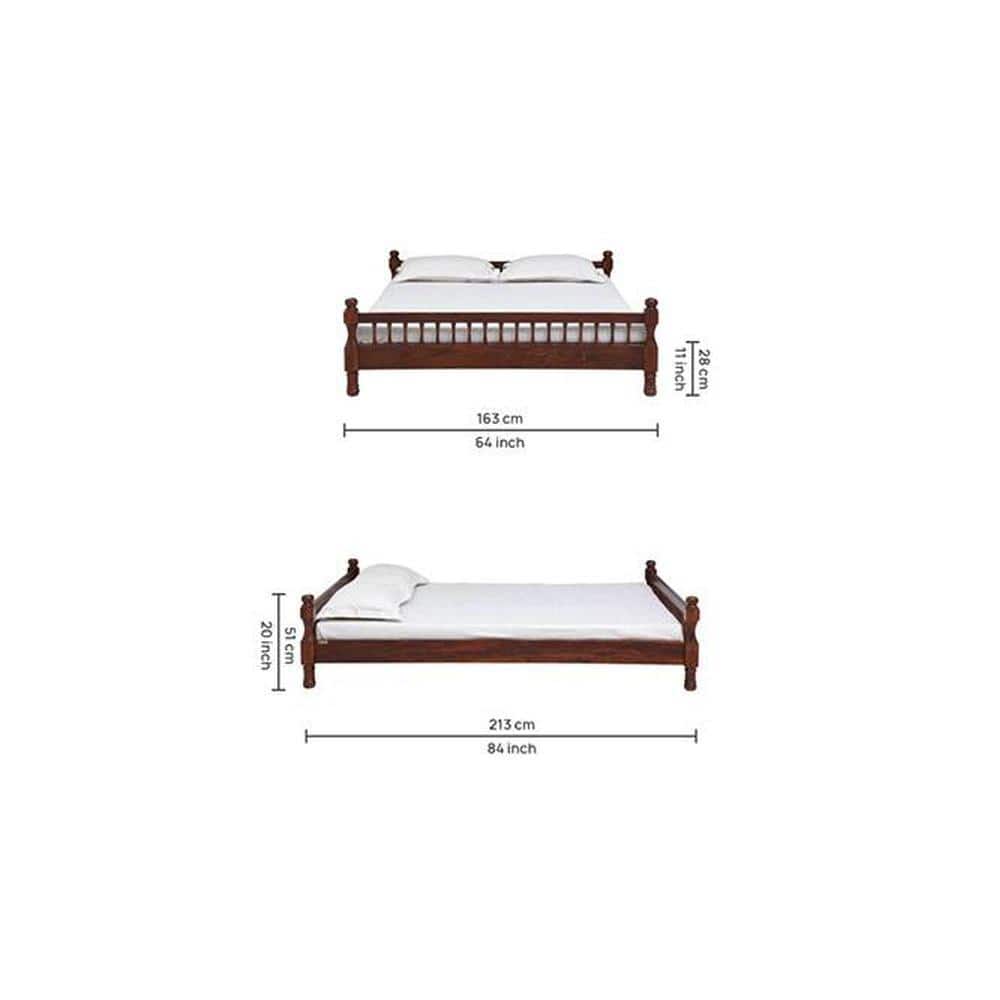 Wood Solid Wood Queen Size Non Storage Bed In Honey Oak Finish