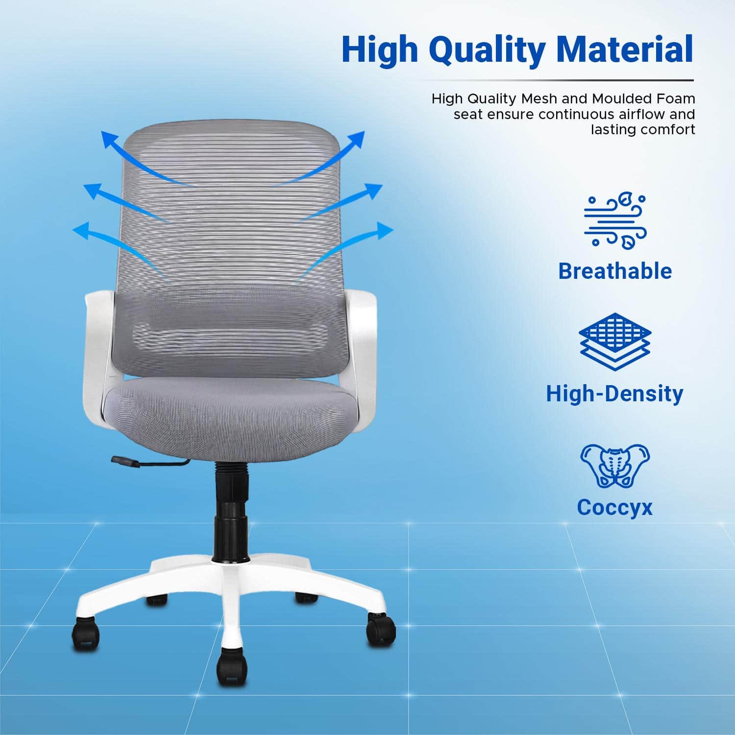 Aurelia Mid Back Mesh Office Chair in White Grey Colour