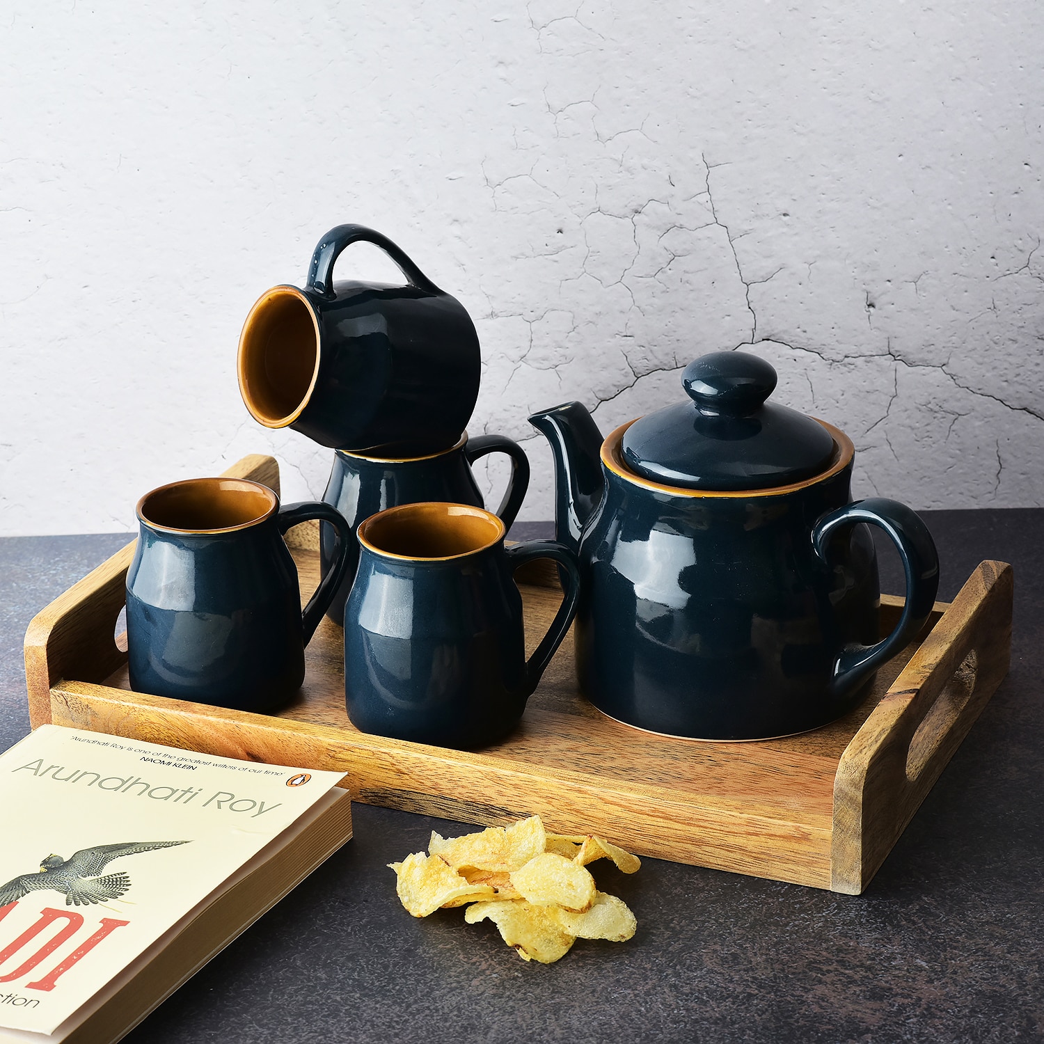 Midnight Bloom Blue Tea Set with Serving Tray - Simply Soho